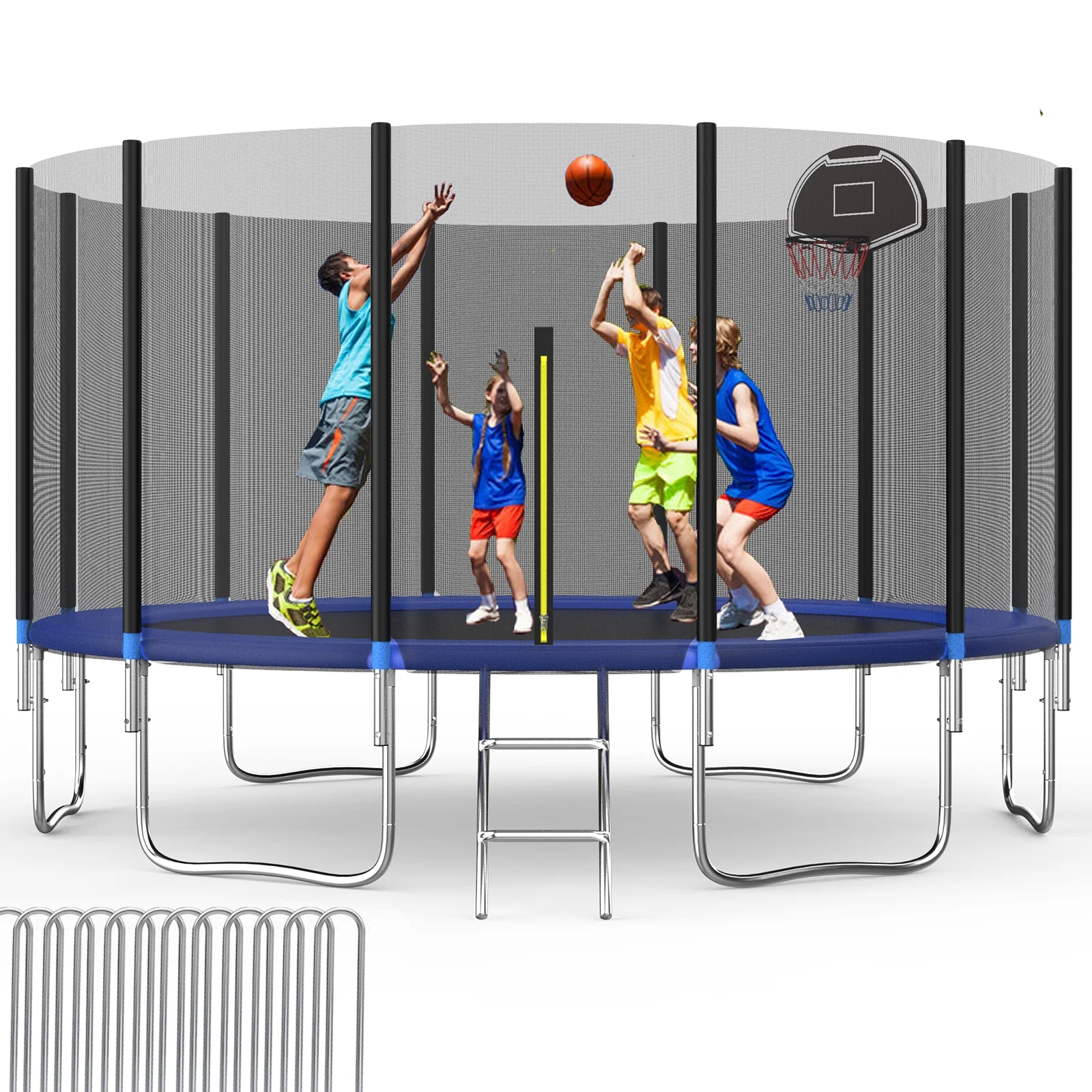 EUROCO 16FT Trampoline for Adults and Kids, Trampoline with Enclosure ,Ladder,Basketball Hoop,Heavy Duty Recreational Trampoline Capacity for 9-10 Kids