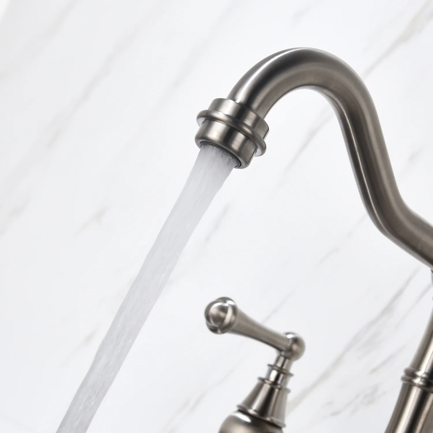 DremFaryoyo Bridge Dual Handles Kitchen Faucet With Pull-Out Side Spray in