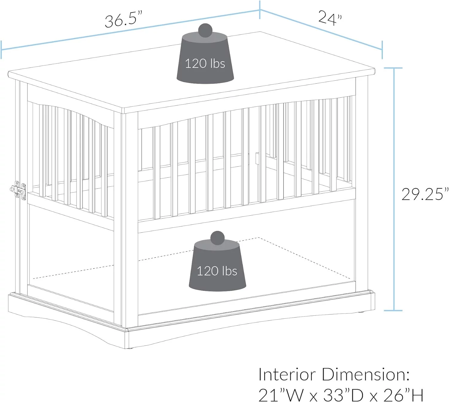 Wooden Large Pet Crate, End Table, Espresso, 24 X 36.5 X 29.5 In