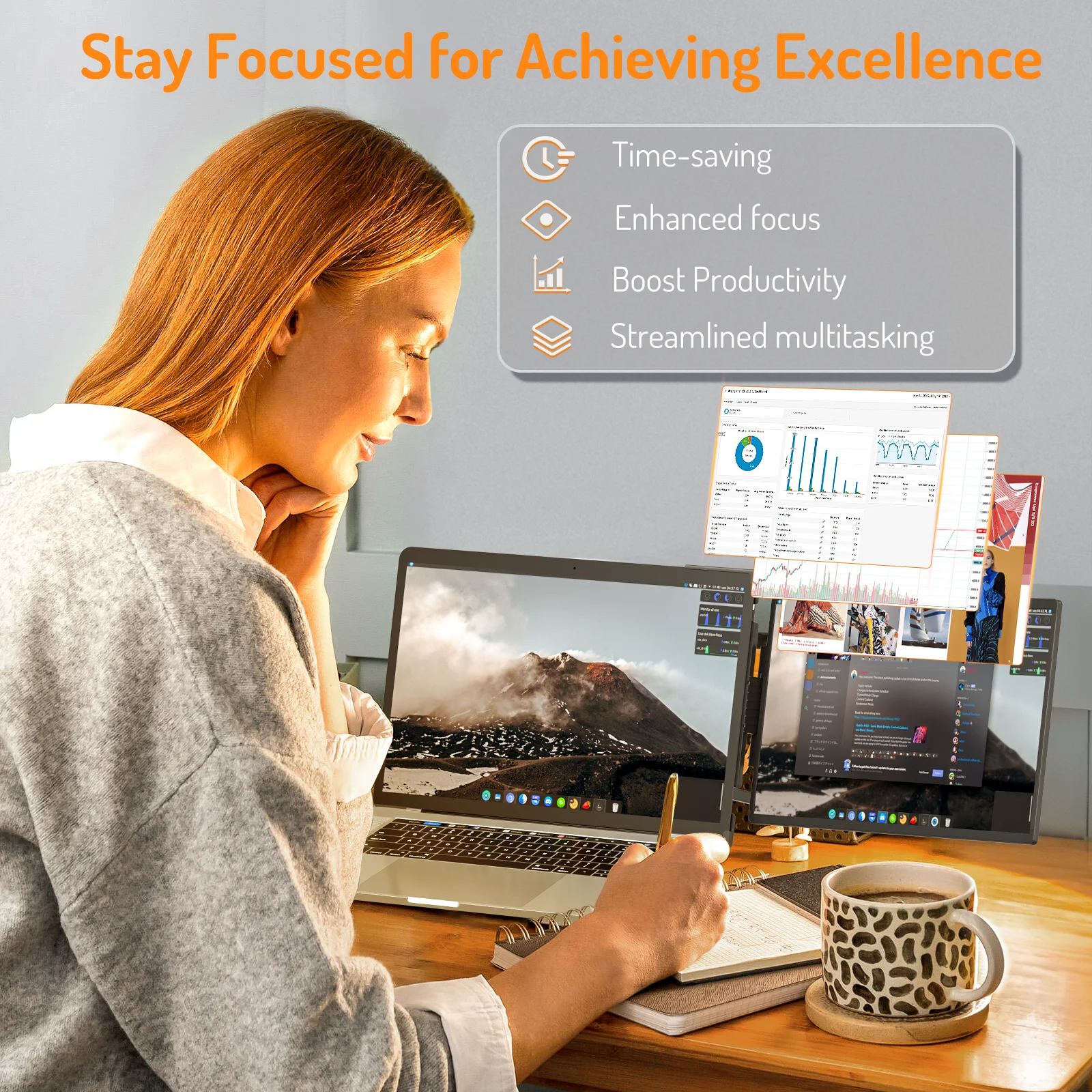 DORPU D14 14” Aluminum Alloy Attachable Portable Monitor, FHD 1200P Laptop Monitor Extender Compatible with 13.3-16 inch Mac/Windows/Android