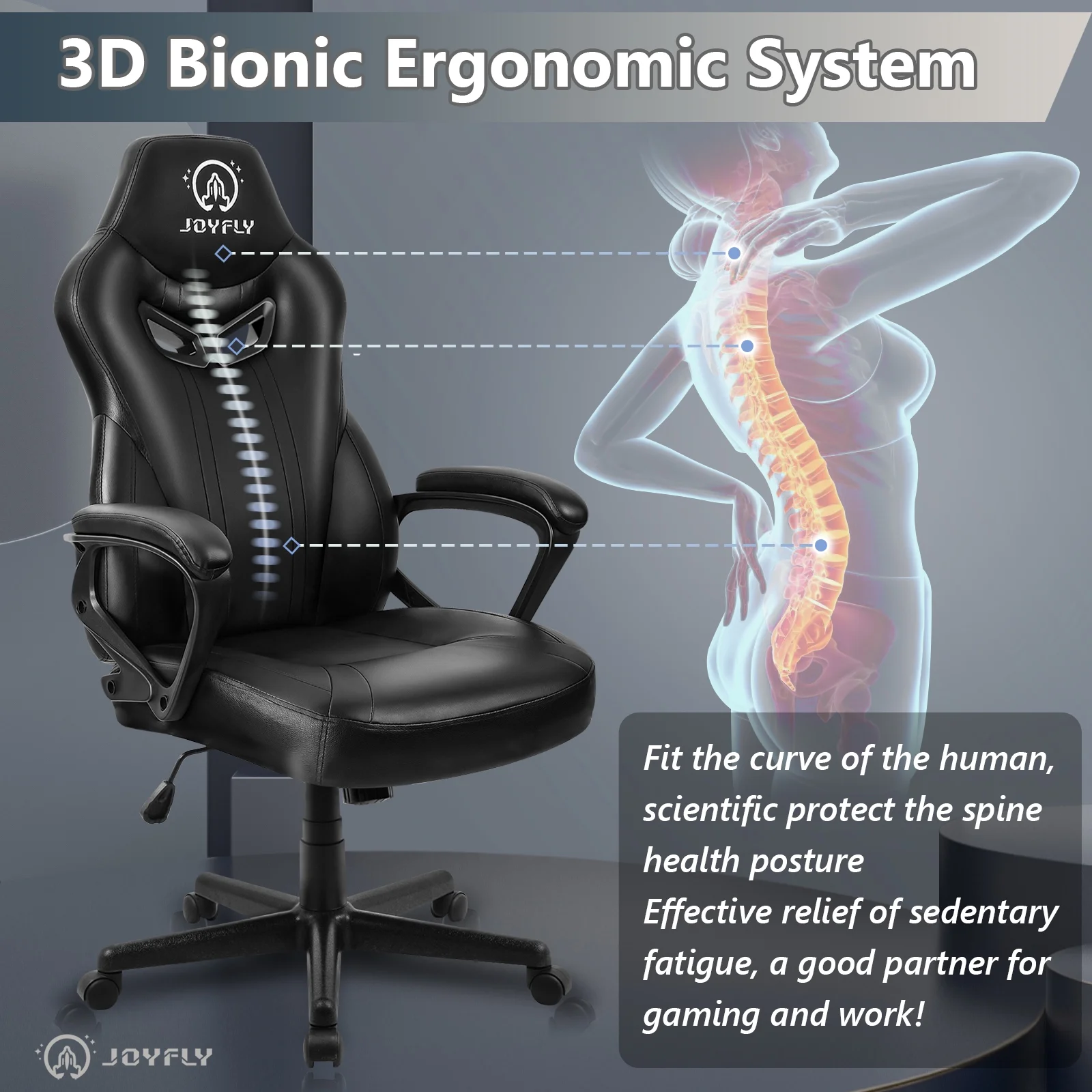 JOYFLY Gaming Chair, Gamer Chair Racing Style Game for Adults Teens, Ergonomic PC with Lumbar Support, 250lbs, Black