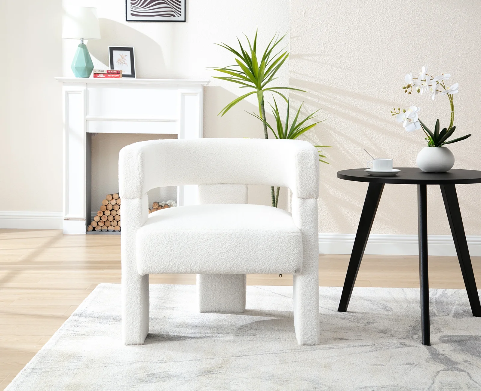 Dayalane Barrel Accent Chair, Modern Sherpa Upholstered Armchair with Curved Open Back, Comfy Single Sofa Chair, Sitting Chair for Living Room Bedroom Reading, Beige