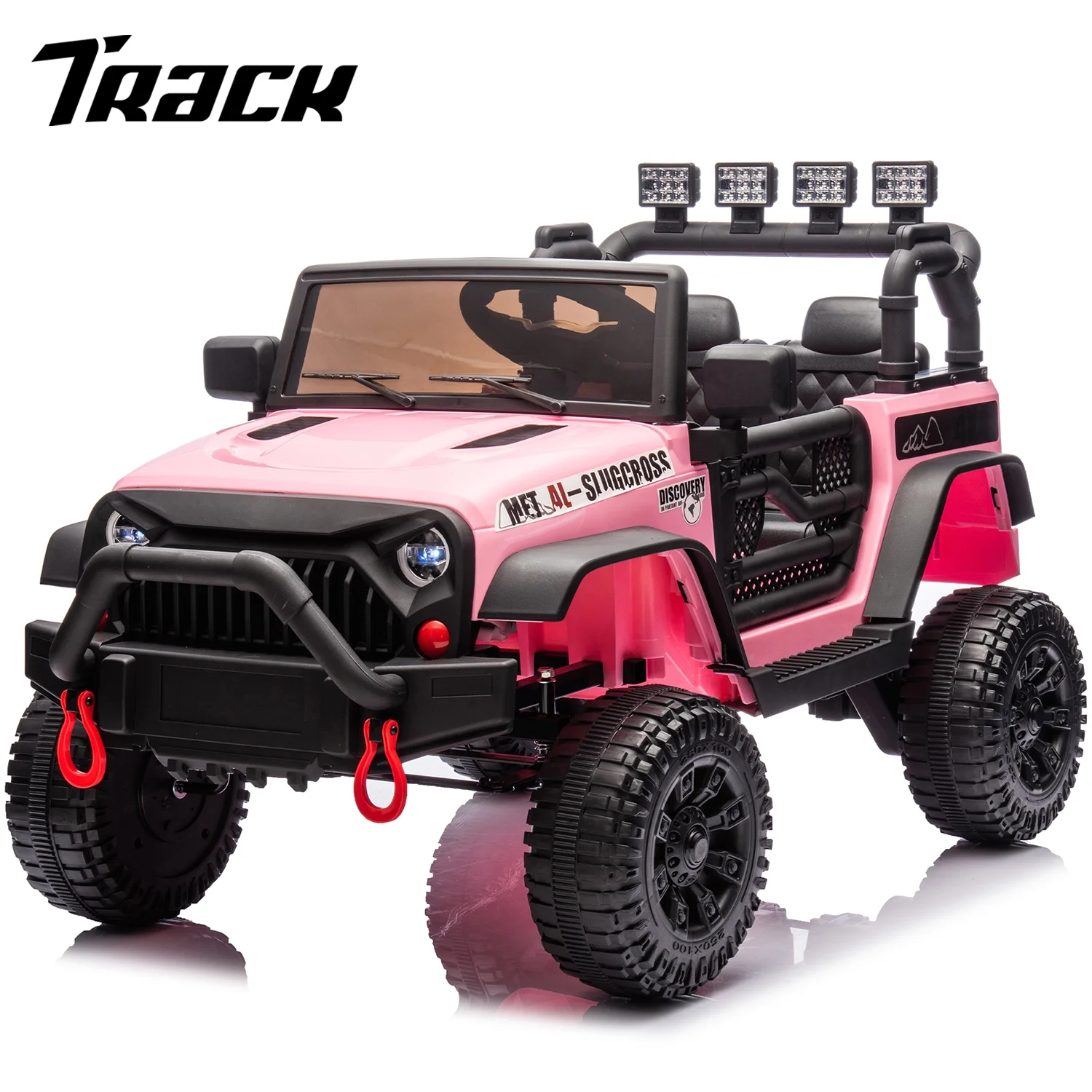 Track 7 24V Ride on Car Truck, Battery Powered Ride on Car with Remote Control,  400W Electric Vehicle w/3 Speeds, Bluetooth, Music Player for Boys Girls Aged 3+, Pink