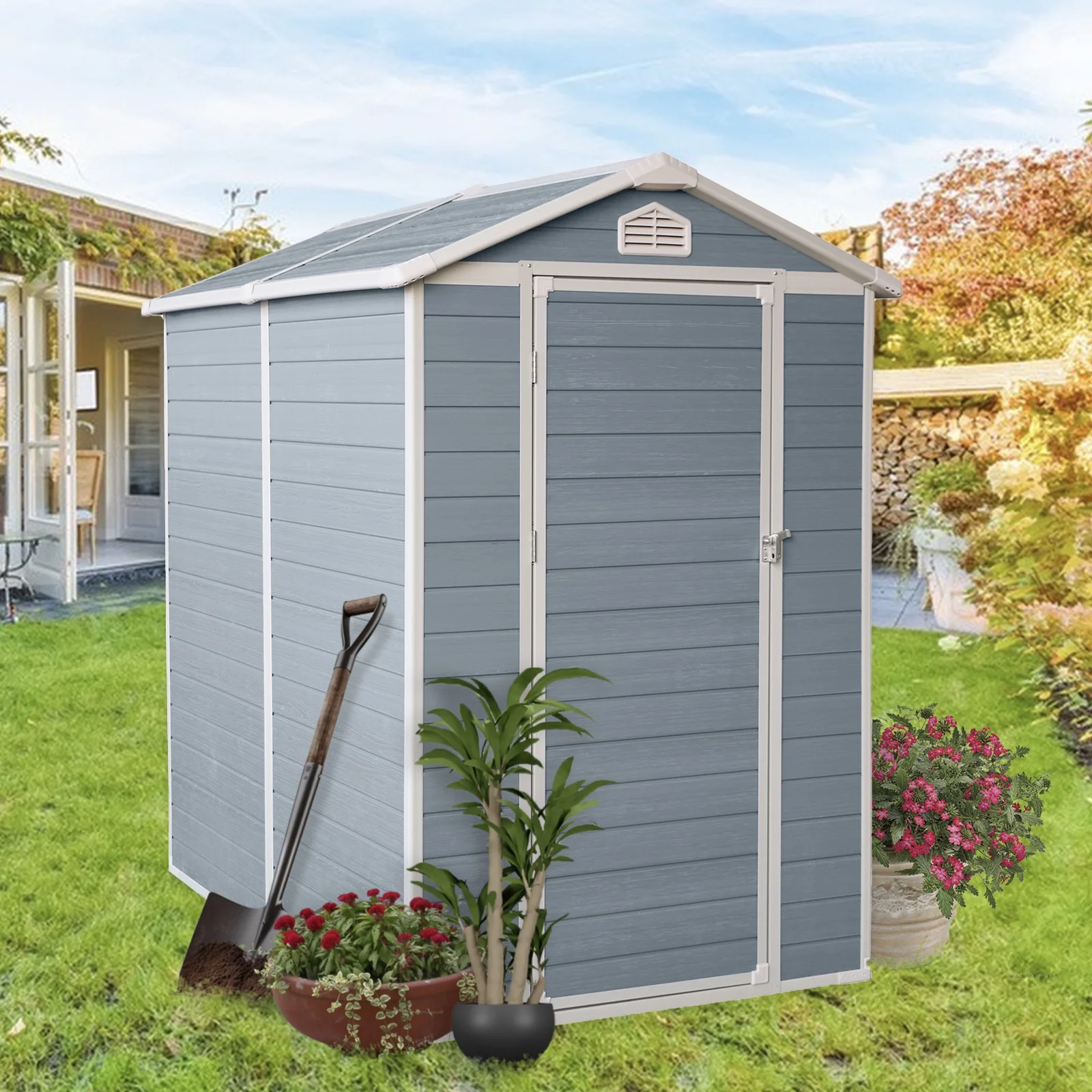 CoSoTower 6X4ft Resin Outdoor Storage Shed Kit-Perfect To Store Patio Furniture,Grey