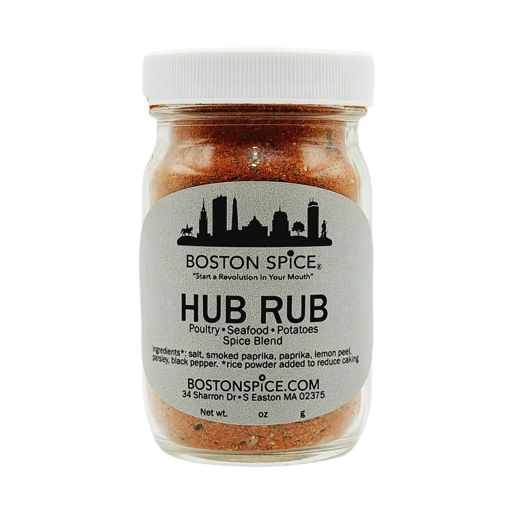 Boston Spice Hub Rub Hand Blended BBQ Grill Barbecue Smoker Oven Roast Saute Dry Spice Blend Rub Seasoning Poultry Chicken Vegetables French Fries Seafood Shrimp Fish 1/2c Spice wt. 2.7oz/78g Jar