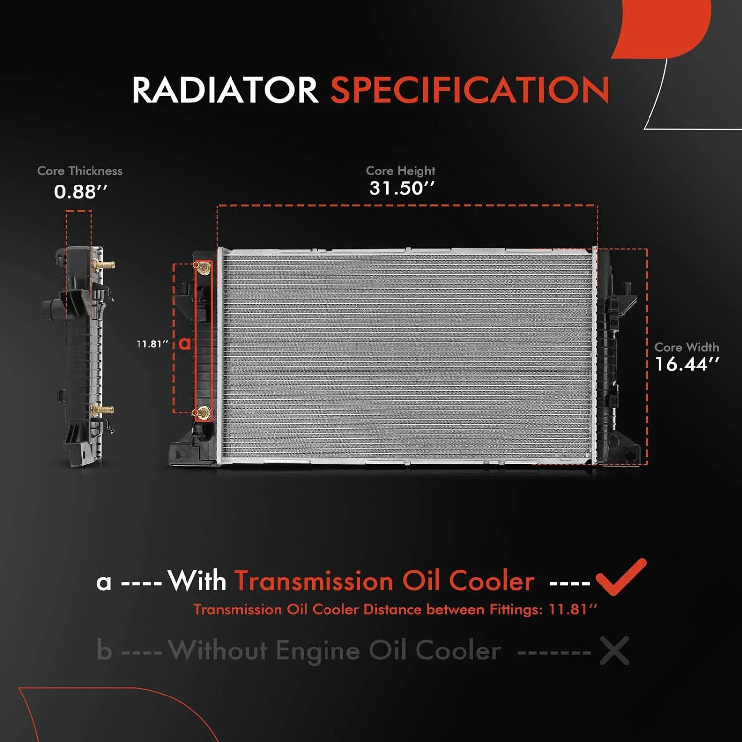 A-Premium Engine Coolant Radiator Assembly with Transmission Oil Cooler Compatible with Ford F-150 F150 2011 2012 2013 2014 3.7L 5.0L, Automatic Transmission