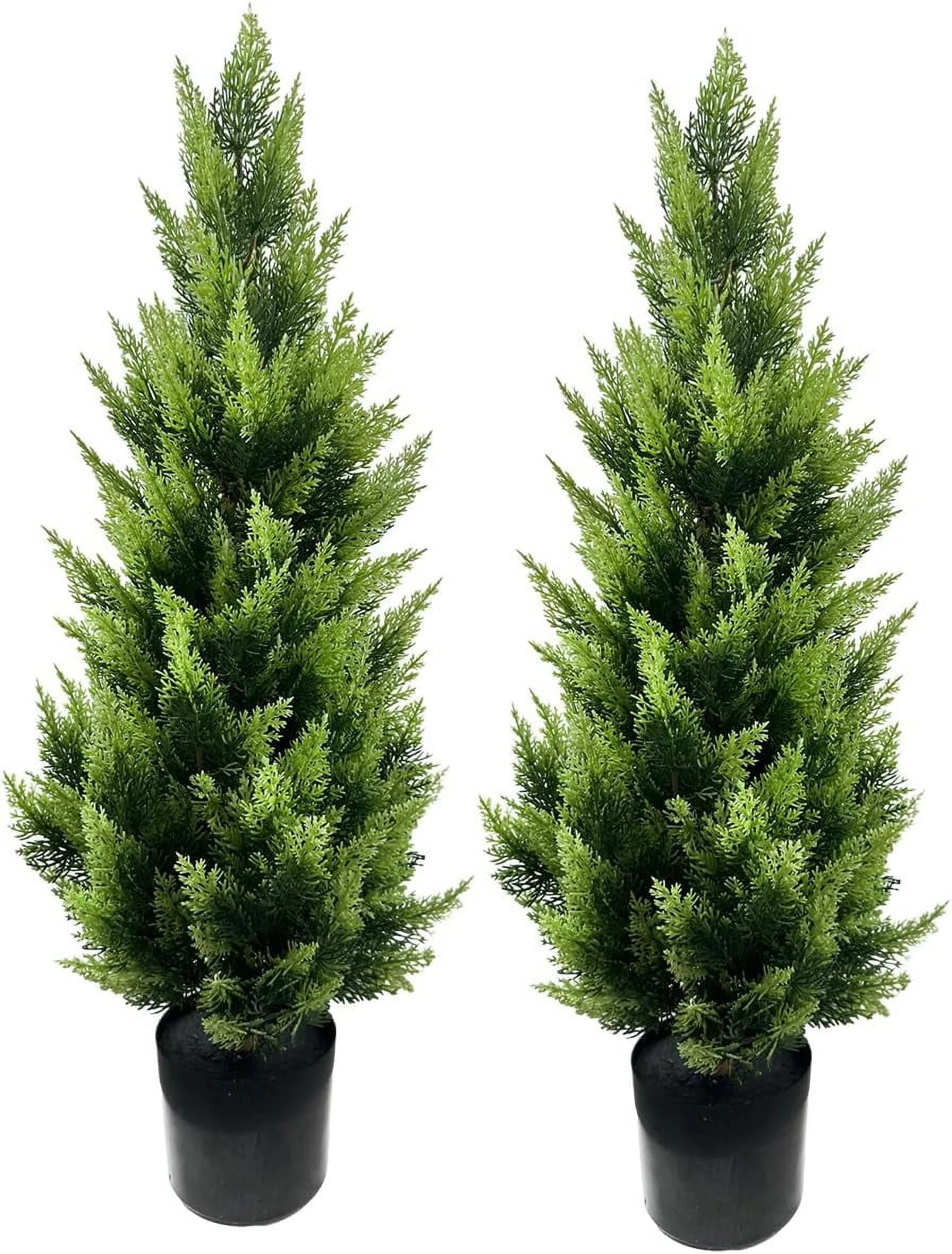 HYUN Artificial Cedar Trees 3ft(2pack) Indoor Outdoor UV Rated Potted Plants Artificial Topiary Artificial Shrubs Tree