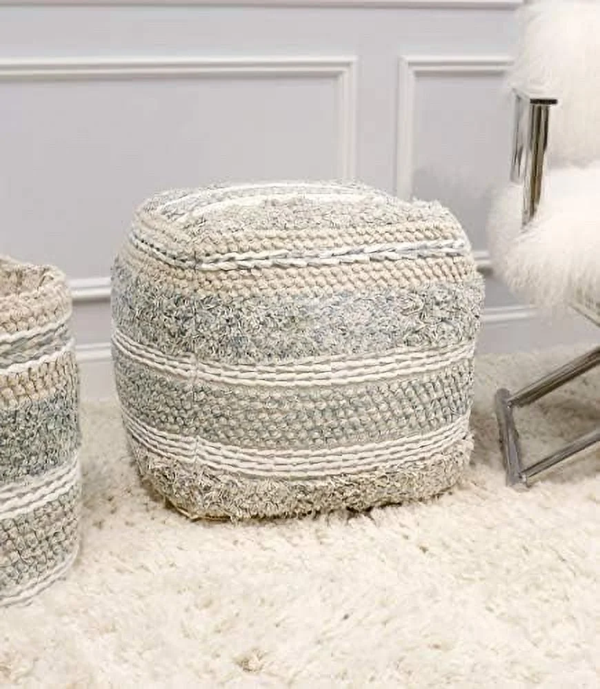 SQYTHGB Grandcanyon Cotton Shaggy Pouf  100% Cotton Pouf   Woven- Polly Beads Stuffed Pouf- Sitting  Foot Stool - Square Poufs for Living Room - Luxury Room Decor  17"x17"x17"