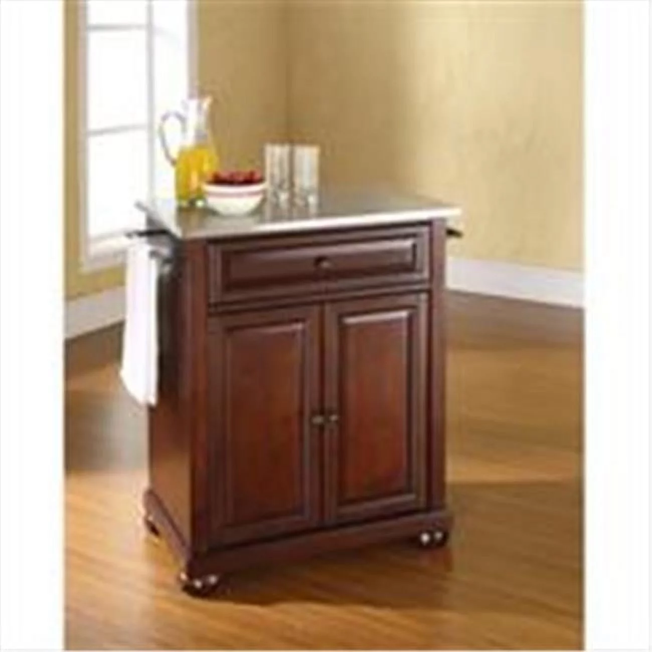 Crosley Furniture  Alexandria Stainless Steel Top Portable Kitchen Island in Vintage Mahogany Finish