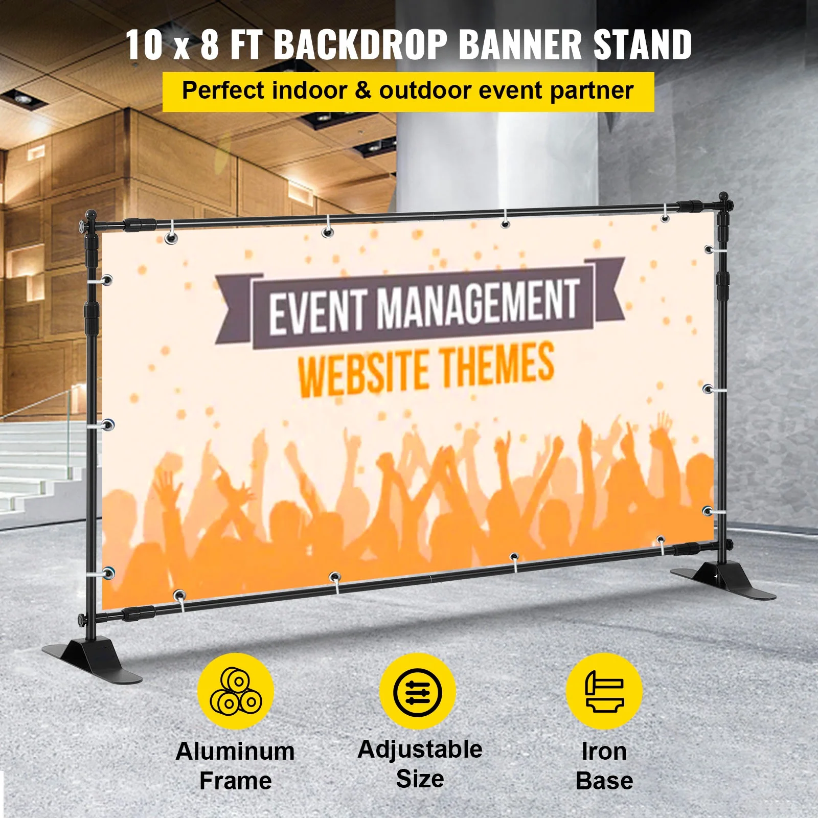 BENTISM Newest Step and Repeat 5.6'x 3.6' - 10' x 8' Adjustable Telescopic Height and Width Backdrop Banner Stand