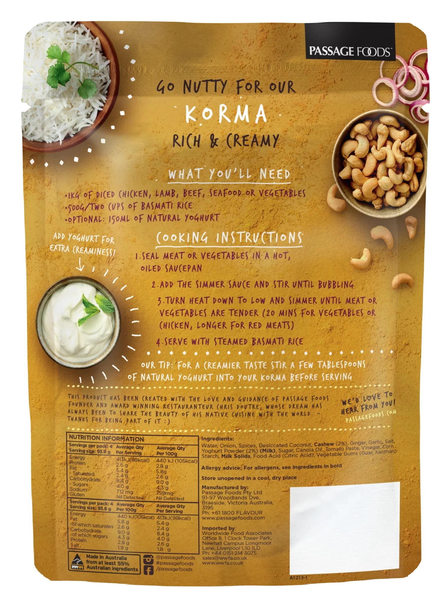 Passage To India Tikka Masala, Korma & Butter Chicken Simmer Sauce, Variety 6-Pack 13.2 oz. Pouch