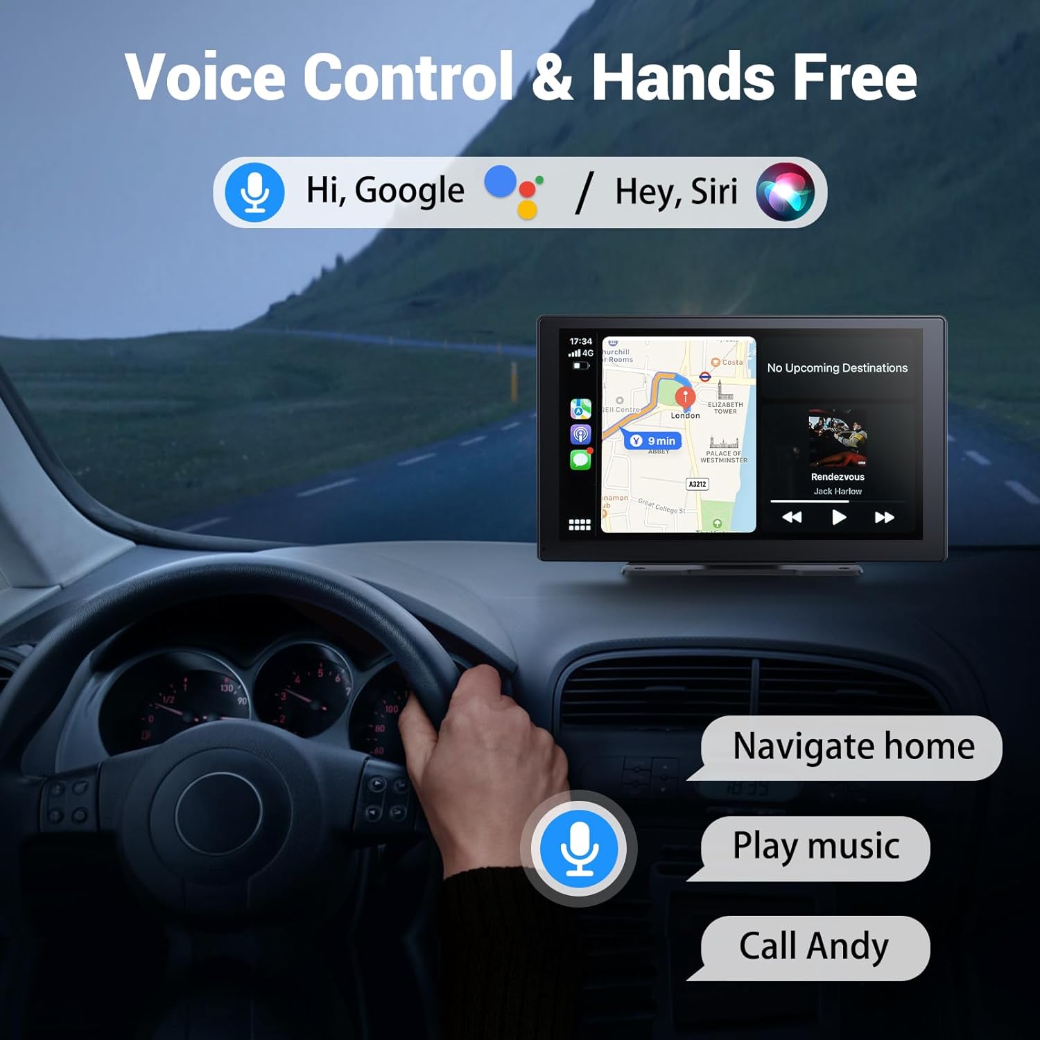 HAUXIY Wireless Carplay Touchscreen with 2.5K Dash Cam, 9