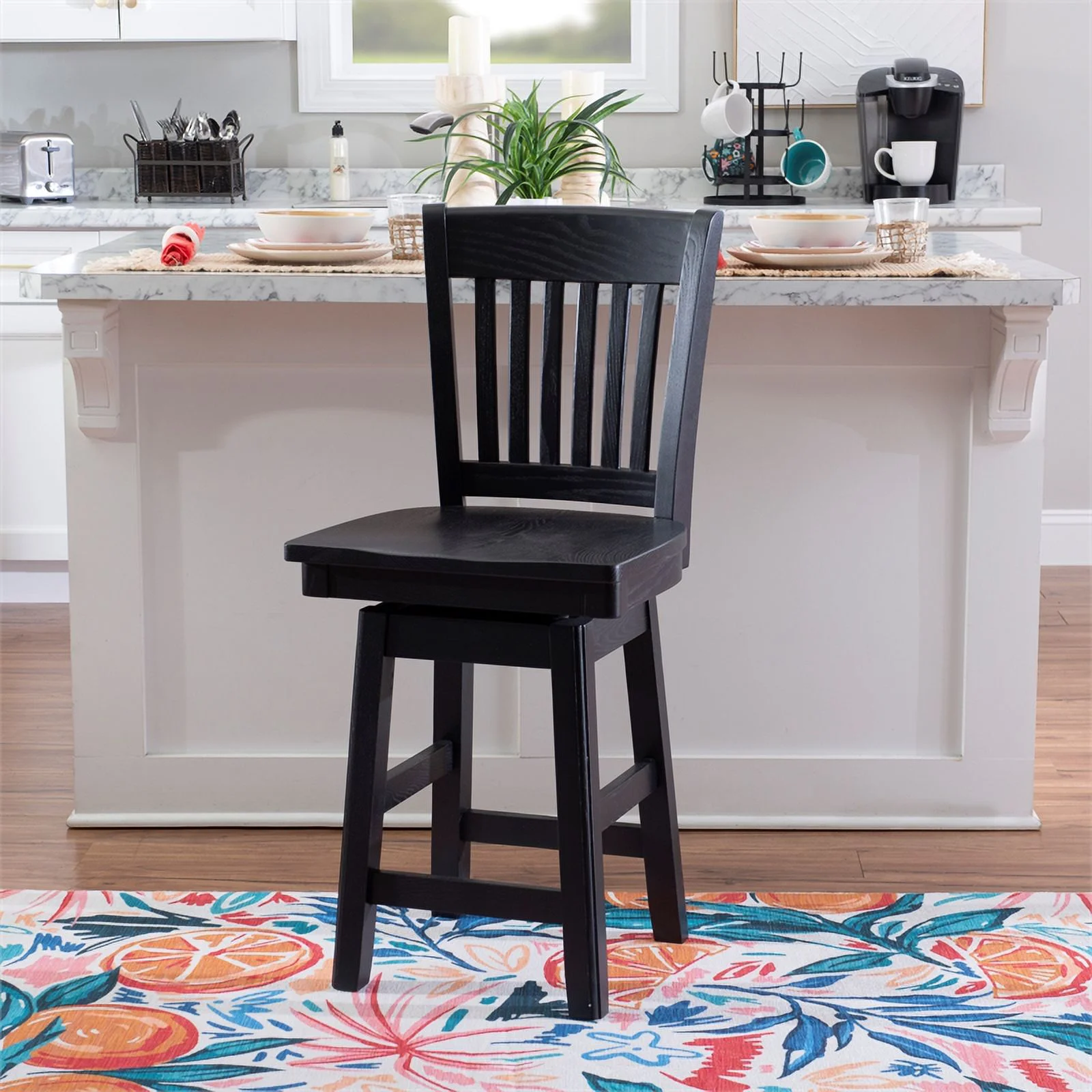 Pemberly Row Solid Beechwood Slat Back Swivel 24