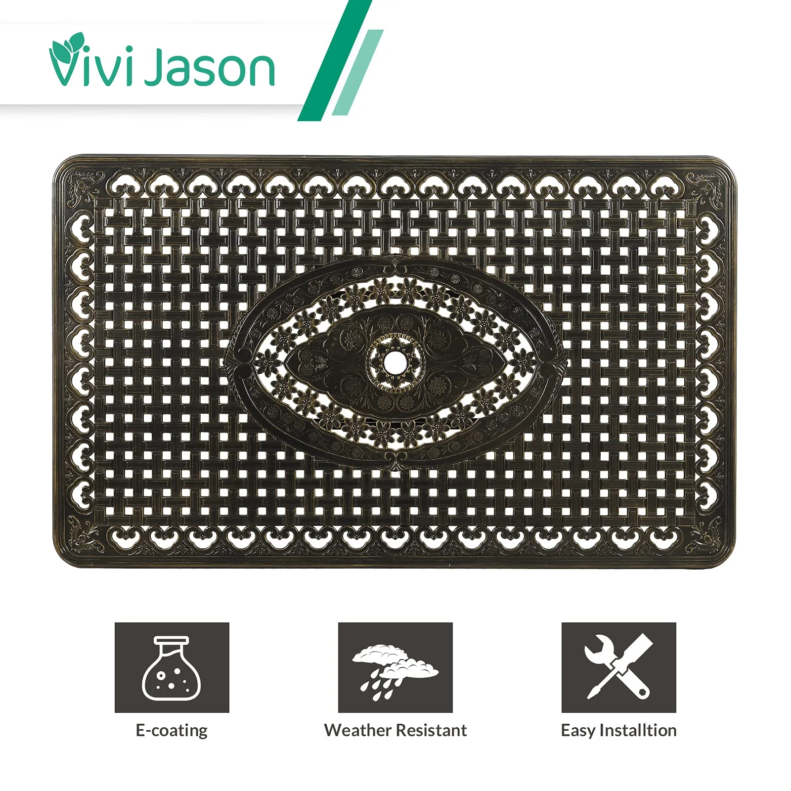 VIVIJASON 7-Piece Outdoor Furniture Dining Set, All-Weather Cast Aluminum Patio Conversation Set, Include 6 Cushioned Chairs and a Rectangle Table with Umbrella Hole for Balcony Lawn Garden Backyard