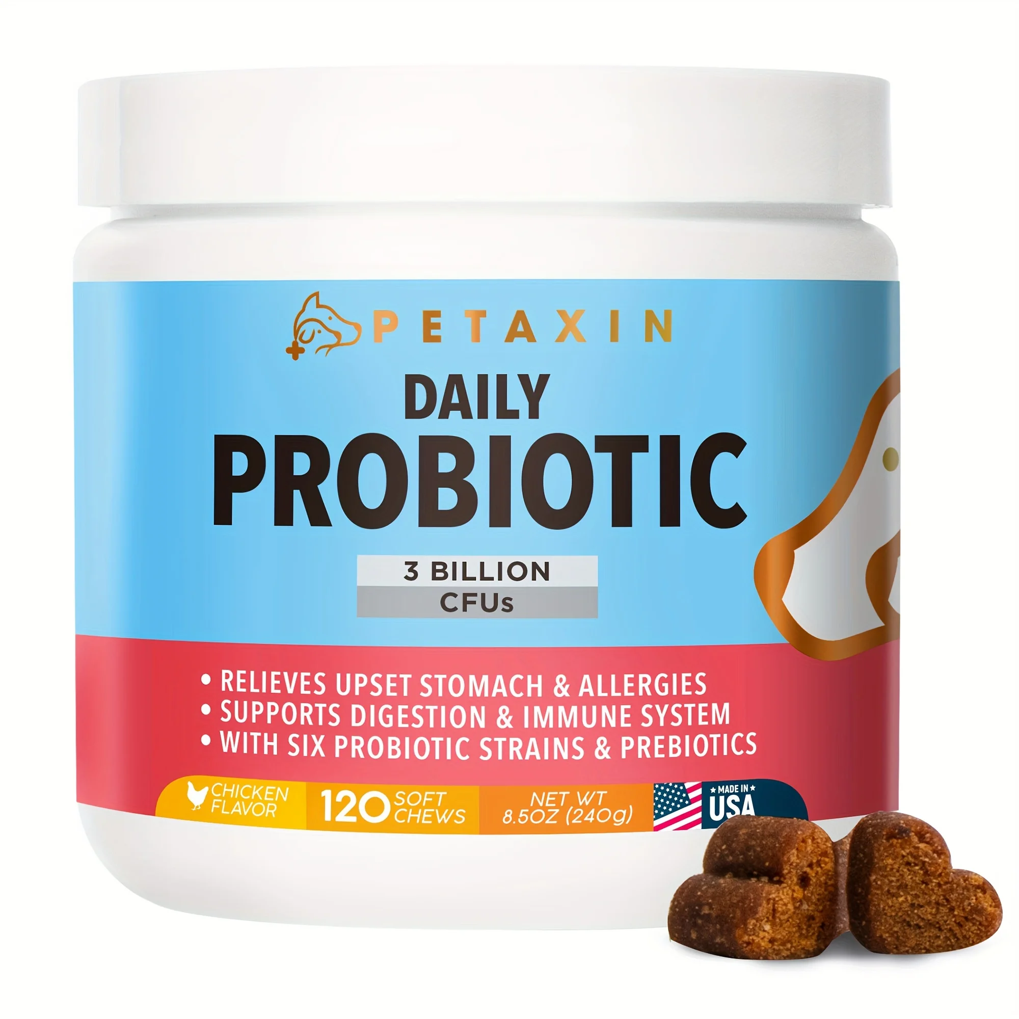 Petaxin Probiotics for Dogs - 6 Strains with Prebiotics - Supports Digestive and Immune System