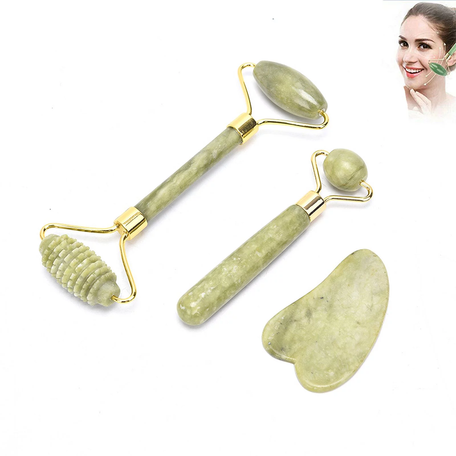 Jade Face Roller Massager Facial Skin Care Tool Anti Aging Gua Sha Scraping Tool