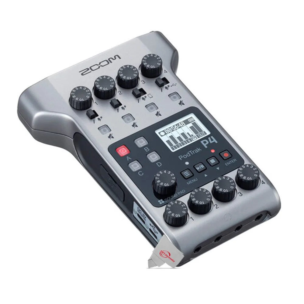 Zoom PodTrak P4 Multitrack Podcast Recorder with Two Pcs Mic Pack Accessory Bundle