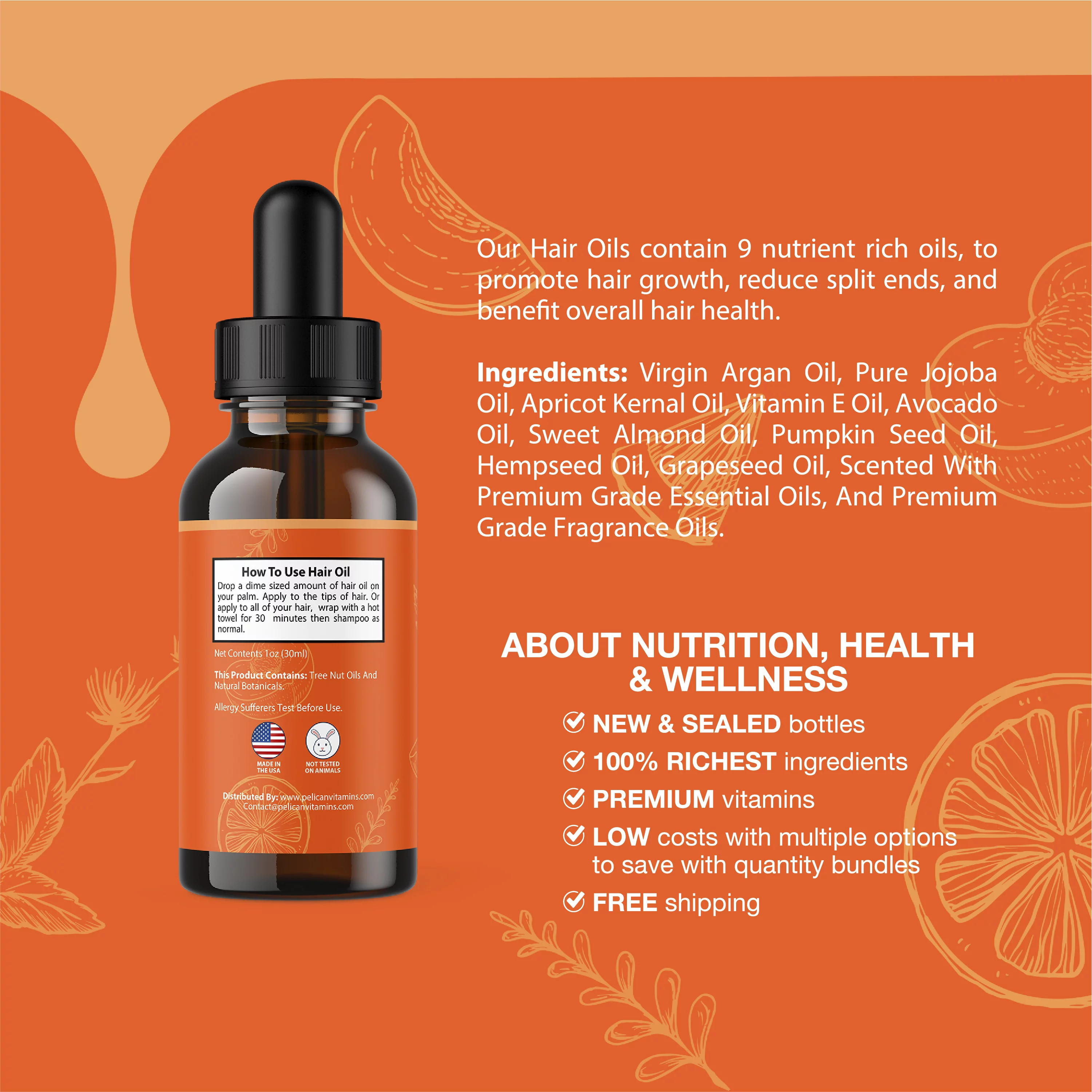 Peach Grapefruit Hair Oil- Hydrate/Smooth-30ml 1fl oz-Dr.Pelican