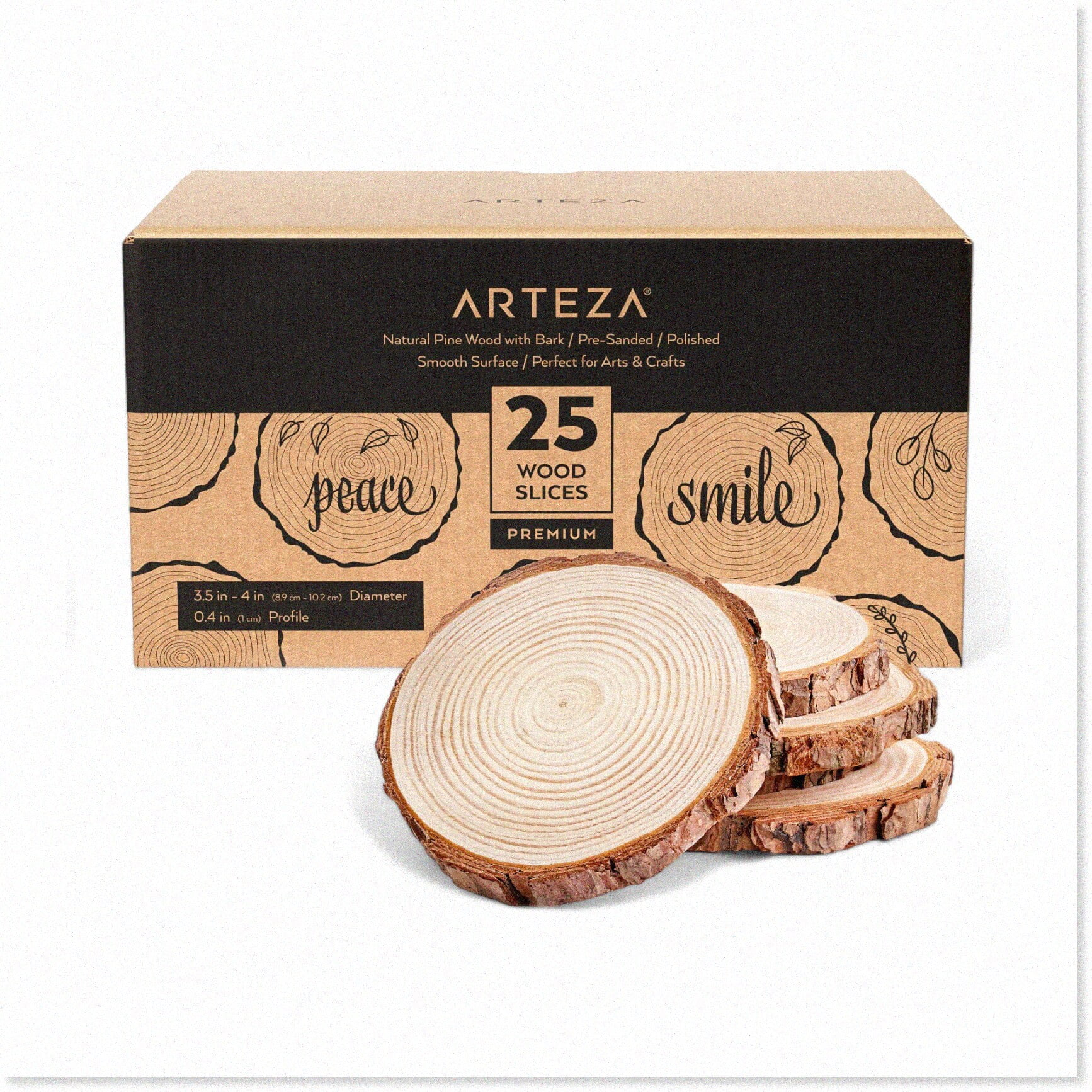 EcoSlices - 25-Piece Natural Wood Discs: 3.5-4