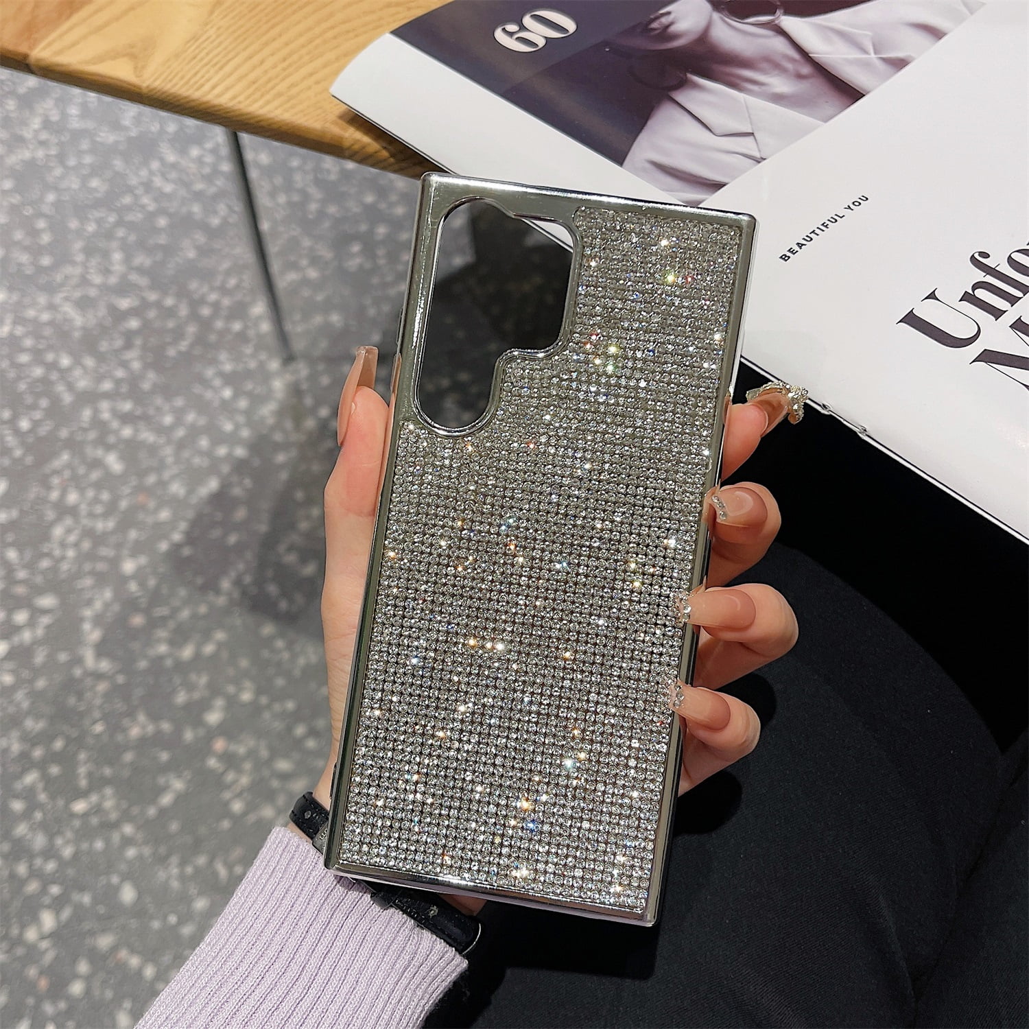 SaniMore for Samsung Galaxy S23 Ultra Case, Luxury Bling Glitter Diamond Cover for Girls Women Ladies Slim & Lightweight Flexible TPU All-Inclusive Protection Shell for Samsung S23 Ultra, Silver