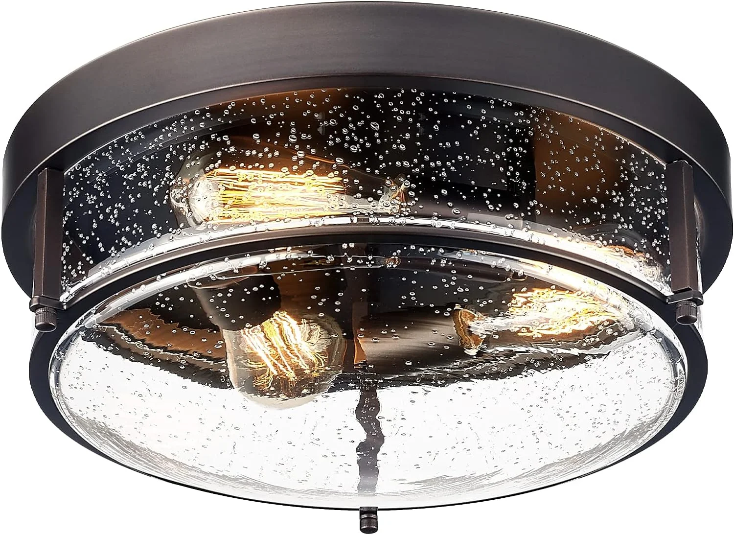 HAOFEI 3-Light Flush Mount Ceiling Light, 15 Inch Farmhouse Ceiling Lamp for Kitchen Living Room Porch, Oil Rubbed Bronze Finish with Seeded Glass, ZG59F ORB