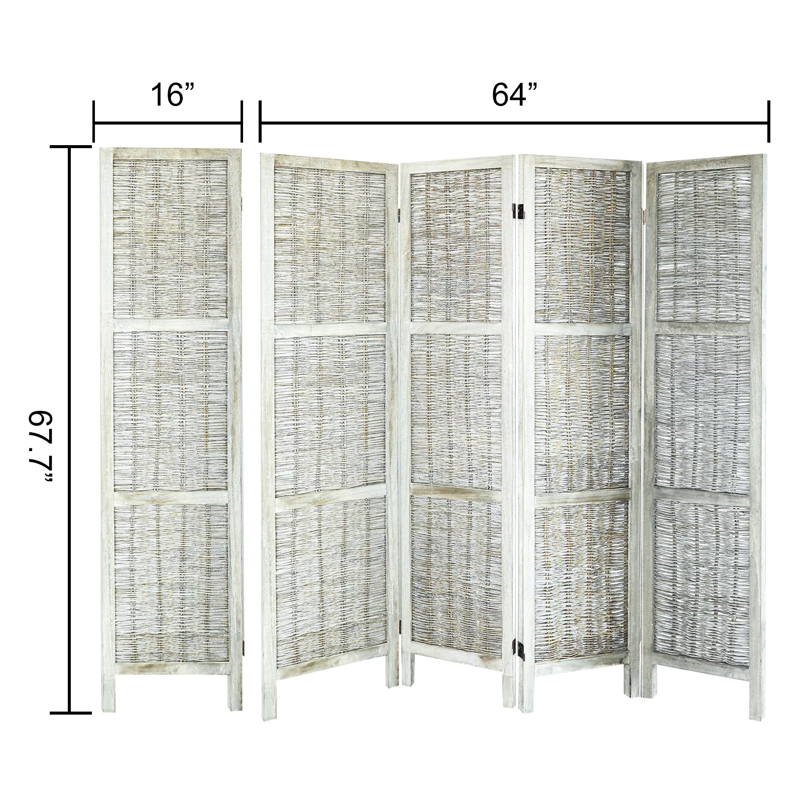 Ecomex 4 Panel Room Divider, Grass Willow Hand-Woven Folding Screen, 64