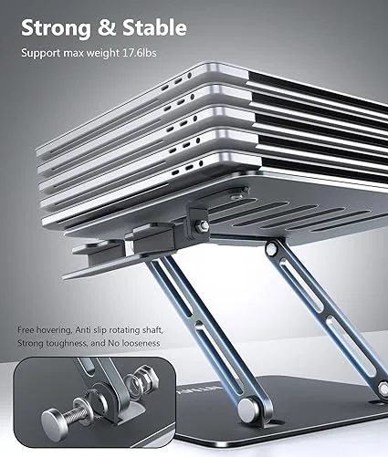 Adjustale Laptop Stand for Desk with Phone Holder, Aluminum Universal Computer Stand for Laptop, Ergonomic Laptop Riser fits All MacBook 11-16 inches, Silver