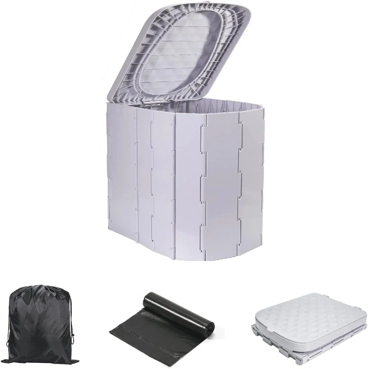 Upgrade XL Grey Portable Toilet for Camping, Portable Folding Toilet with Lid, Porta Potty Car Toilet Bucket Toilet Portable Potty for Adults, Travel Toilet for Camping Hiking Boat Trips Beach