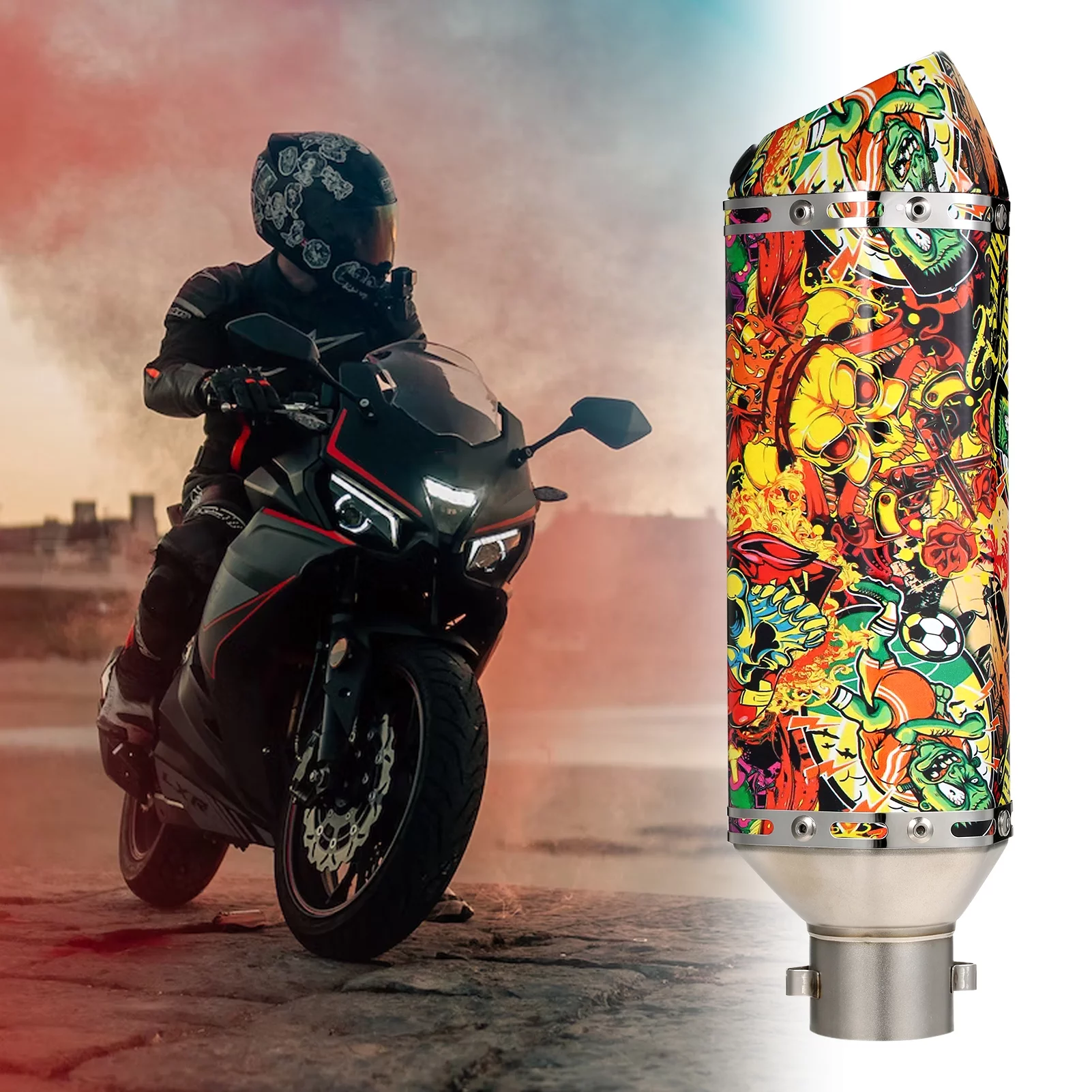 Motorcycle exhaust pipe,Atv Dirt Bike Temperature Resistant Atv Muffler Pipes Slip On Style Tail Tube Tail Tube Temperature Carbon Style Tail On Carbon 1.5-2in Inlet Buzhi Papapi