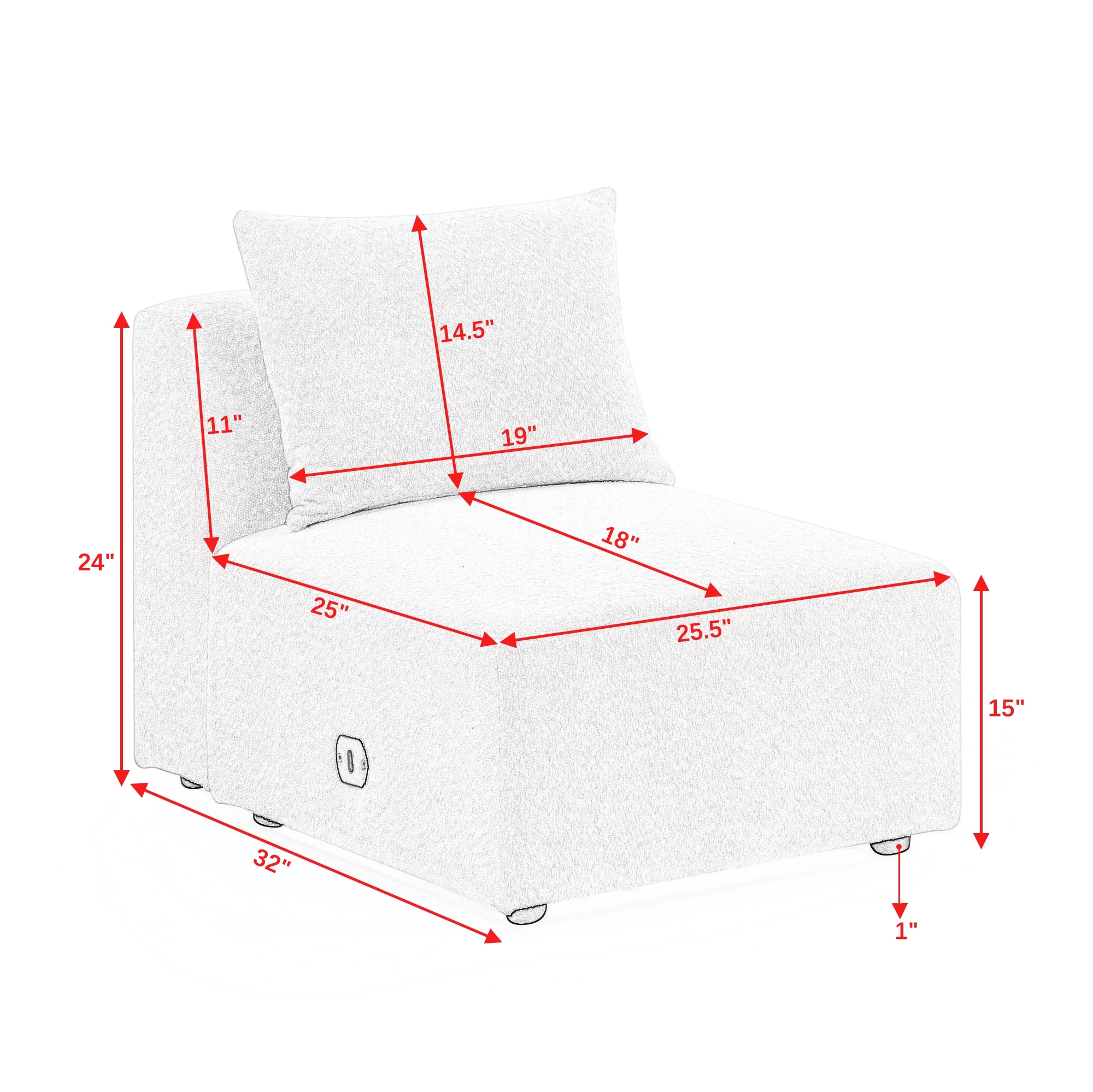 Homiyad U Shape Sectional Sofa Including Two Single Seat, Two Chaises and Two Ottomans, Modular Sofa, Diy Combination, Loop Yarn Fabric, Beige