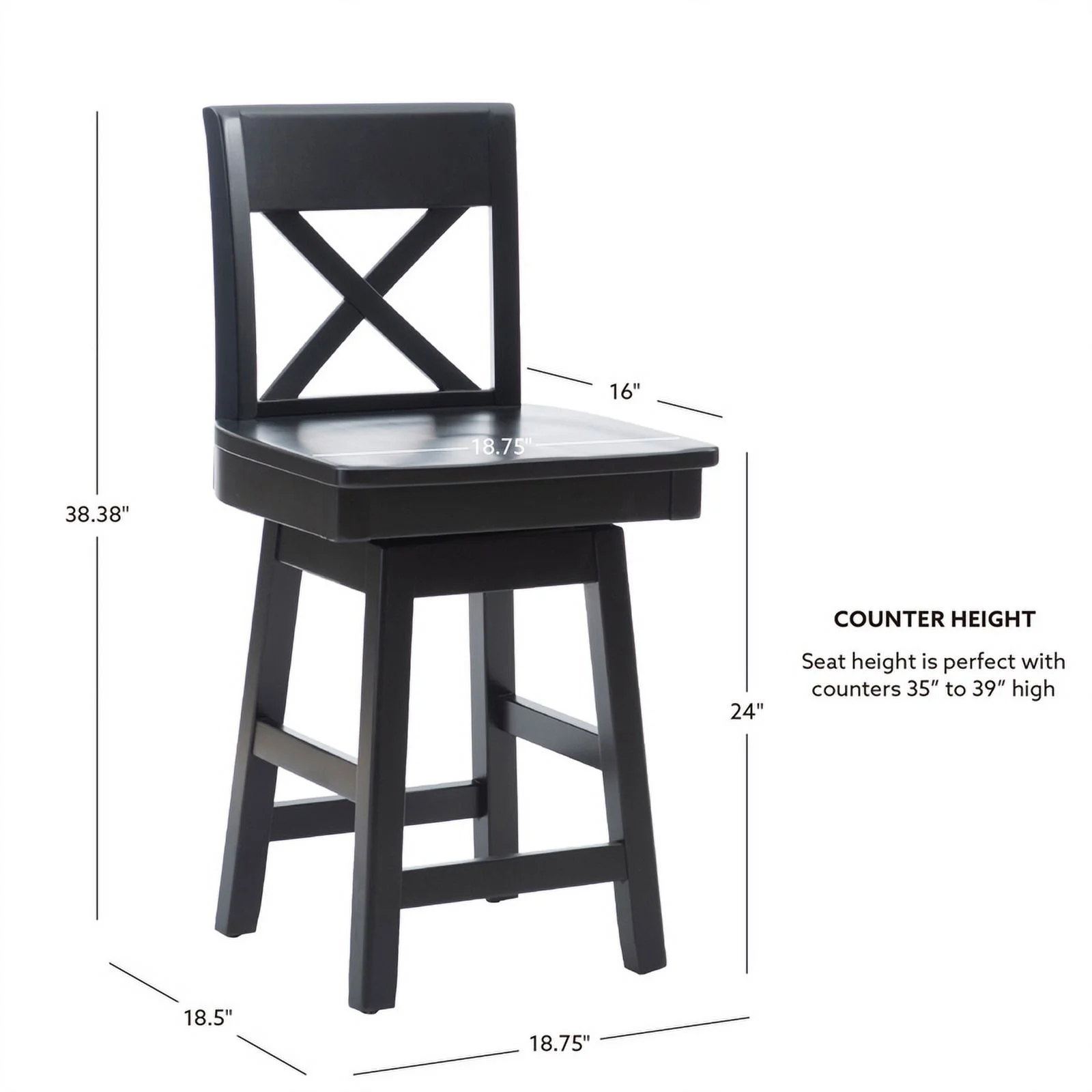Pemberly Row Sturdy Solid Rubberwood Swivel X Back 24