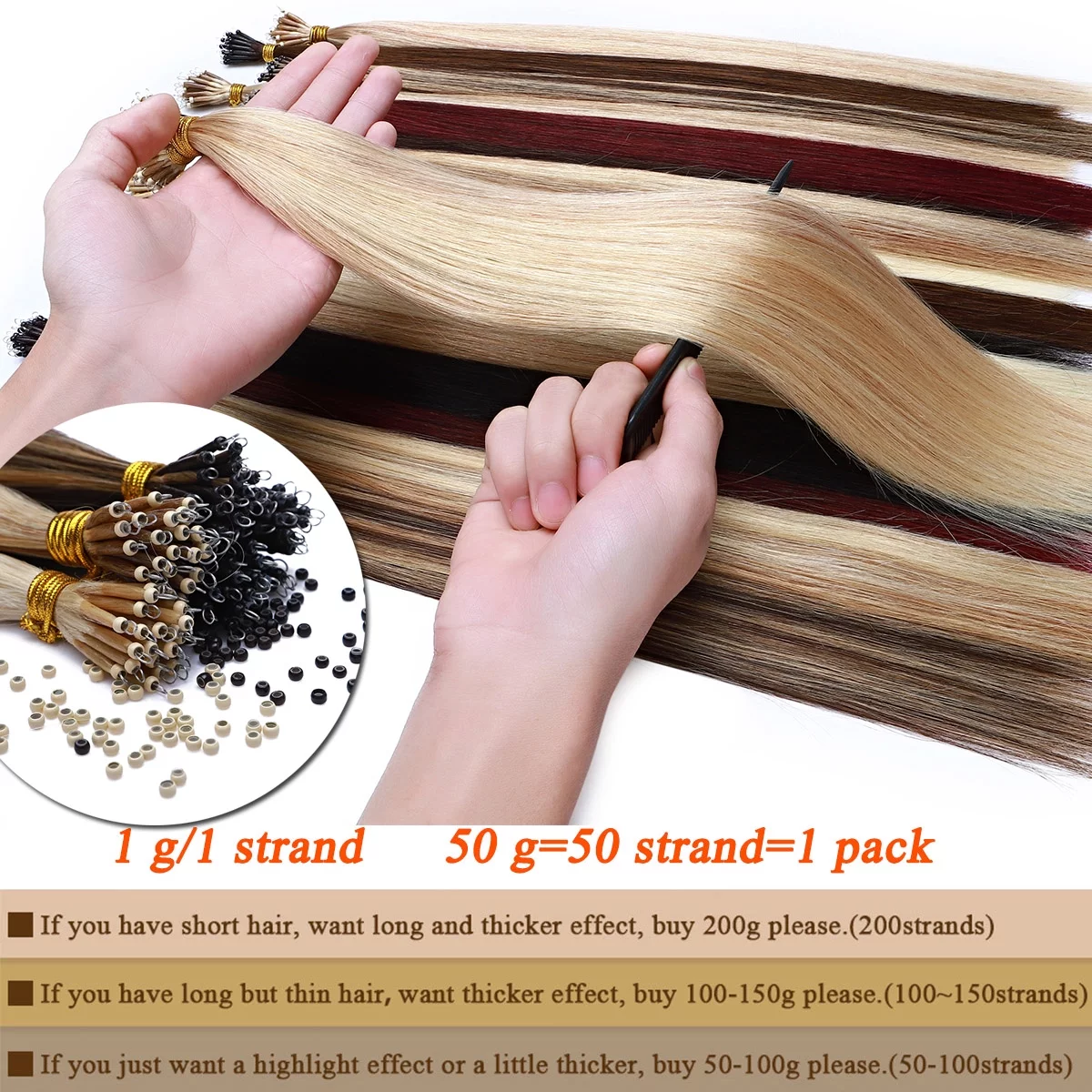 SEGO Double Weft Nano Micro Bead Ring Thick Human Hair Extension Pre Bonded Nano Tip Remy Hair Extensions Loop Hand Hairpiece