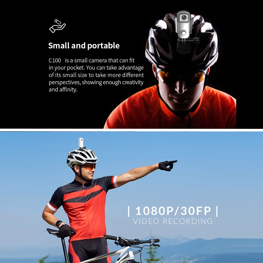 C100   Camera 1080P/30fps Digital Video Camera 30M Waterproof Magnetic Body Built-in Battery WiFi Connection APP Sharing with Waterproof Case Back Clip Lanyard