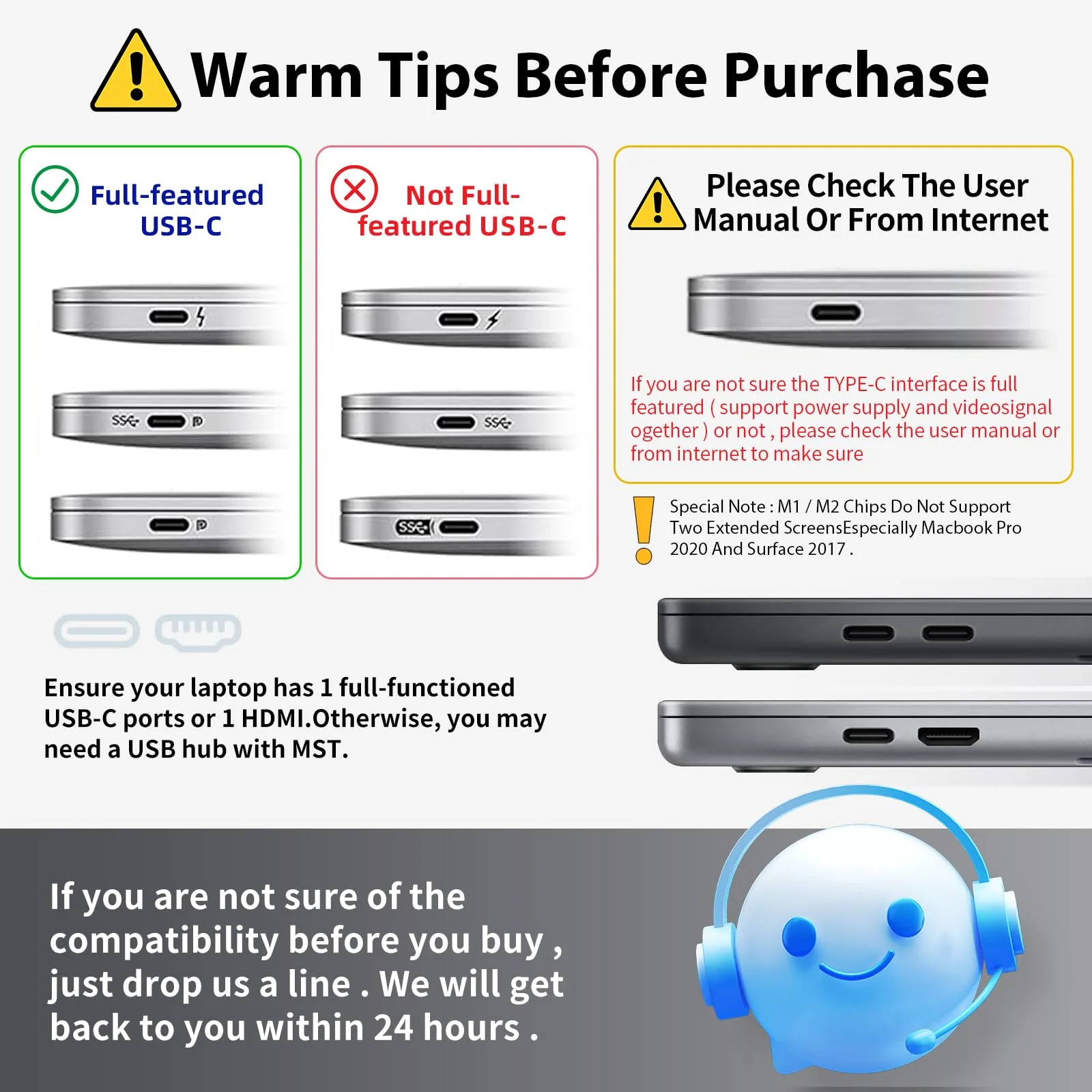 Laptop Screen Extender Monitor - 14 Inch Portable IPS FHD 1080P HDMI/USB-A/Type-C Dual Extended Monitor for Laptops (Maximum Length: 15.94