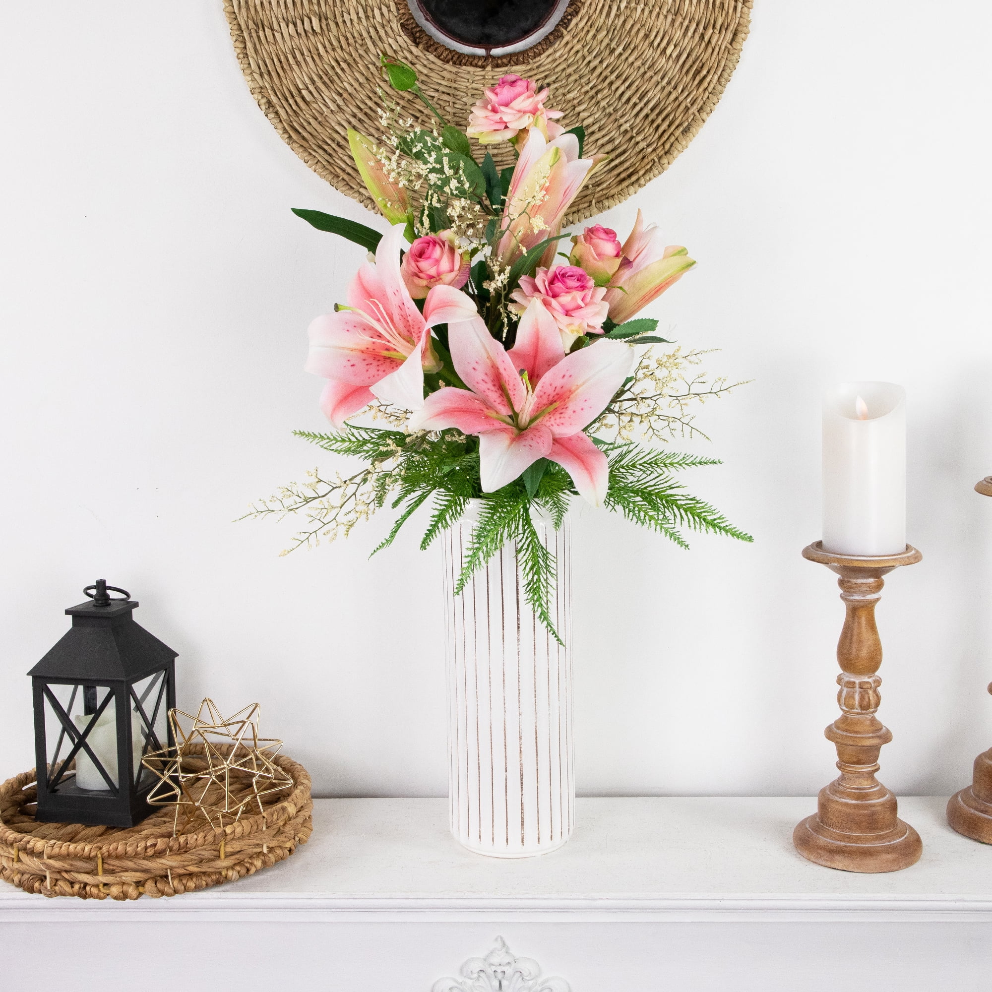 Set of 6 Pink Lily Artificial Floral Stems 38