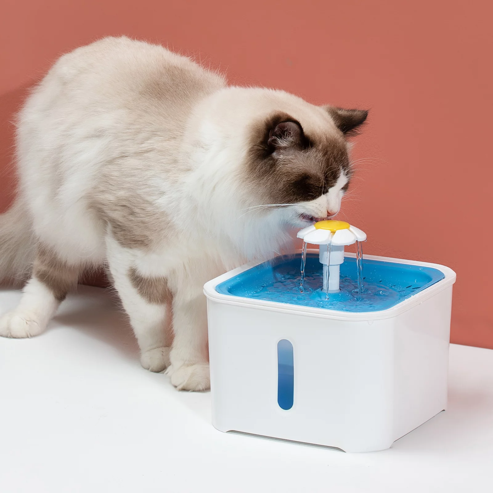 OMZER Cat Water Fountain, 2.5L LED Visible Water Level Pet Fountain Automatic Electric Circulating Pet Water Fountain Drinking Water Dispenser with Filter + Flower Mat for Cats, Dogs, Other Pets