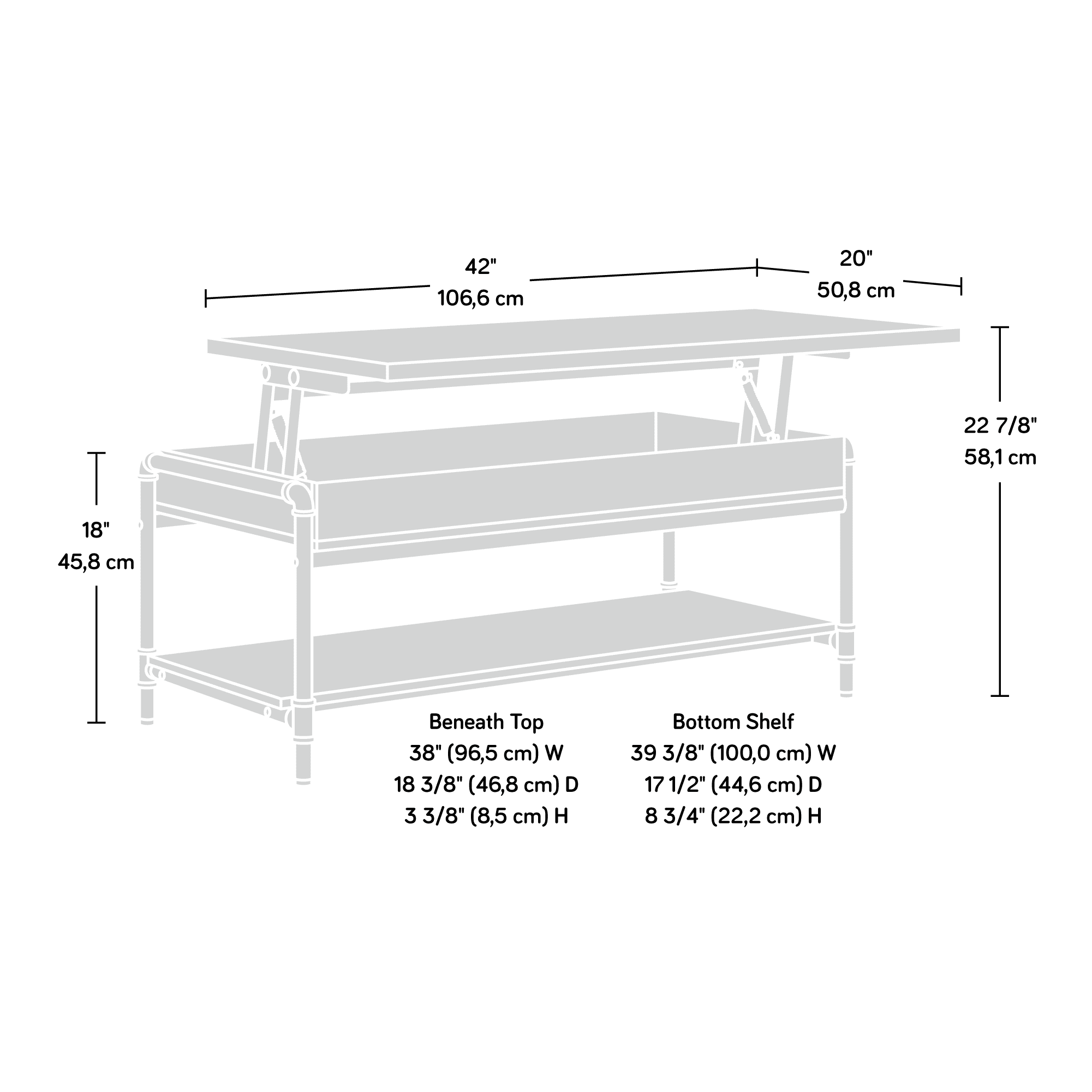 Sauder Iron City Industrial Pipe Lift-Top Coffee Table, Checked Oak Finish