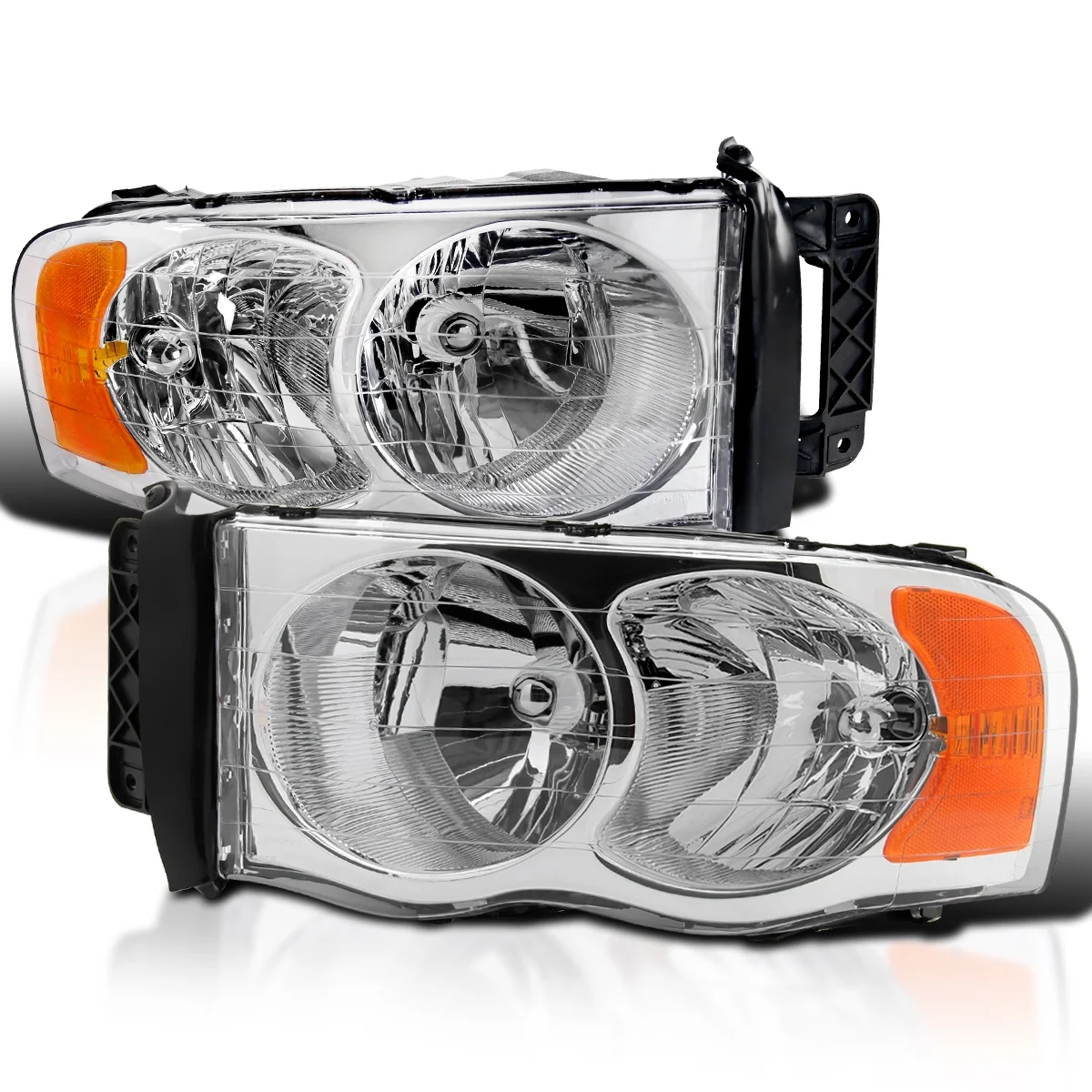 Spec-D Tuning Chrome Headlights Compatible with 2002-2005 Dodge Ram 1500, 2003-2005 Ram 2500 3500 L+R Pair Head Light Lamp Assembly