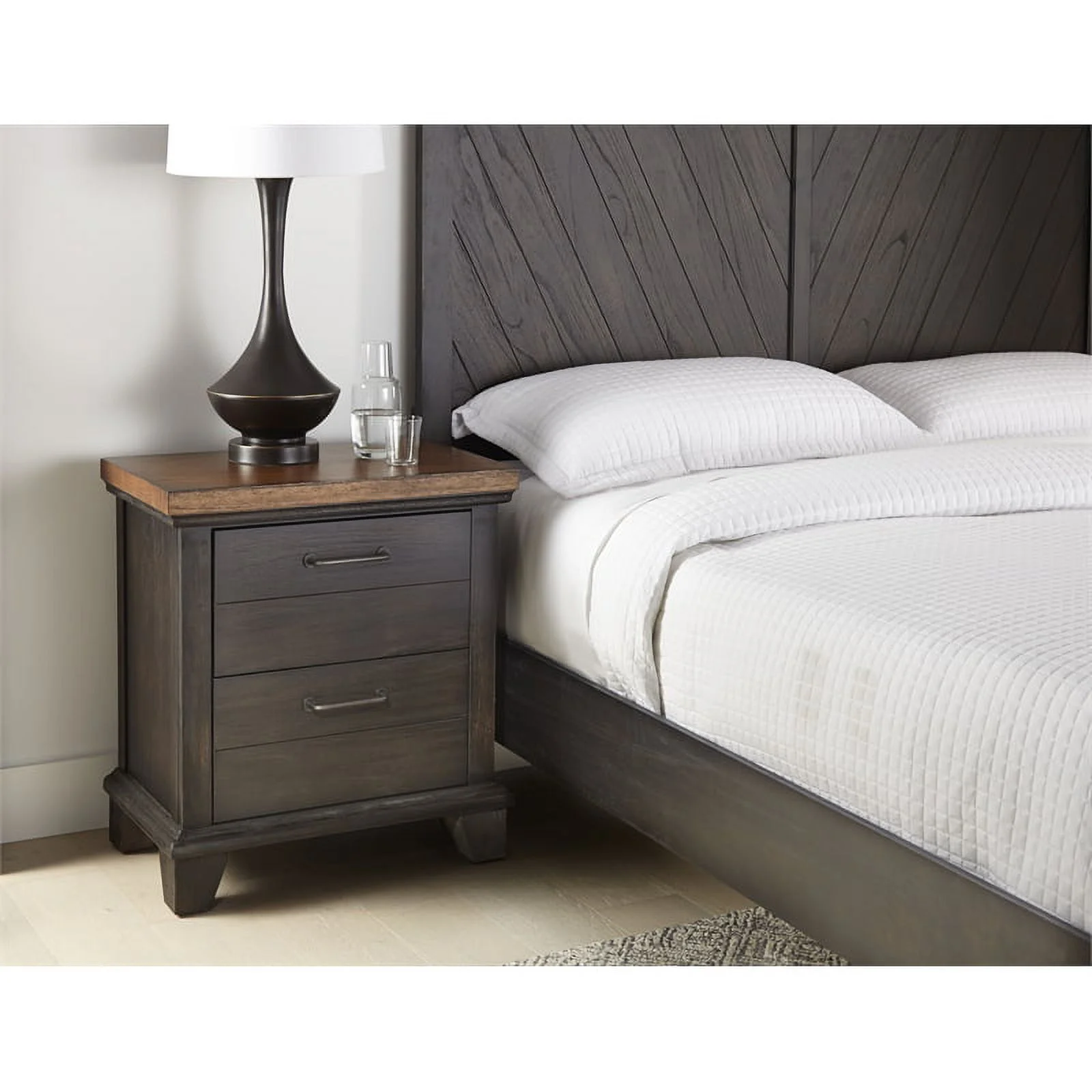 Home Square Two Drawer Wood Nightstand Set in Honey Brown (Set of 2)