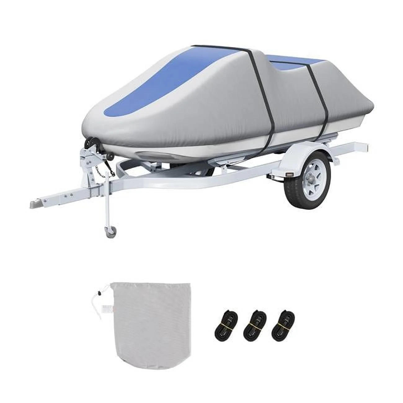 Vevor MTTZ600D1261S5O7FV0 126-135 in. Trailerable Waterproof PWC Cover, Grey & Blue