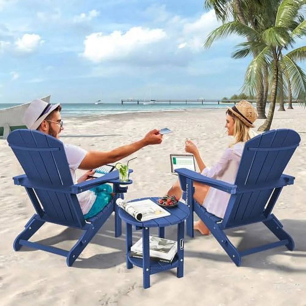 Adirondack Chair Plastic Adirondack Chairs Wood Texture Fire Pit Chairs Folding Adirondack Chairs Composite Adirondack Chairs Resin Adirondack Chairs with Cup Holder (Black)