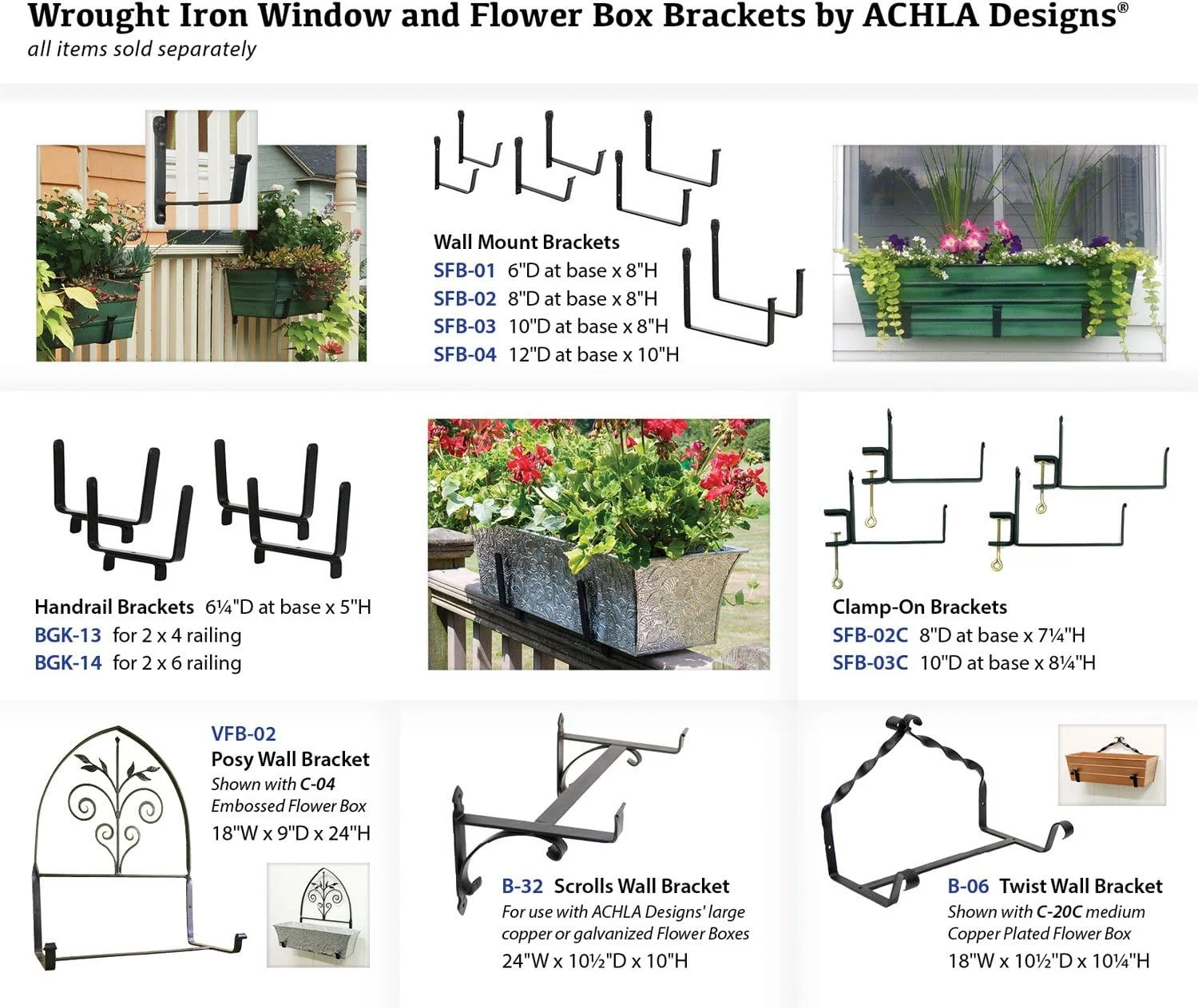 Designs SFB-02 Wall-Mount, 8 Inch Flower Window Box Planter Brackets, 8-Inch, Black
