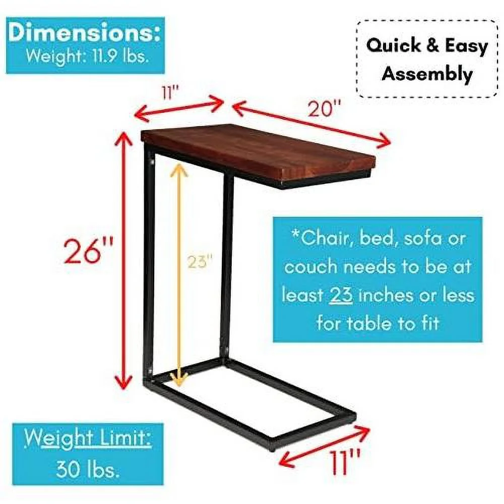 Espresso Wood TV Tray C Shaped Side Table - 26