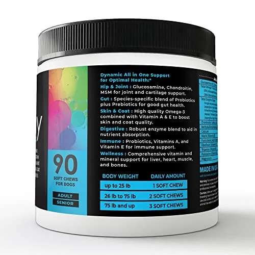 Dog Vitamins with Probiotics & Enzymes: Array Soft Chews (90 CT) : Multifunctional Supplement Treats with Digestive Support