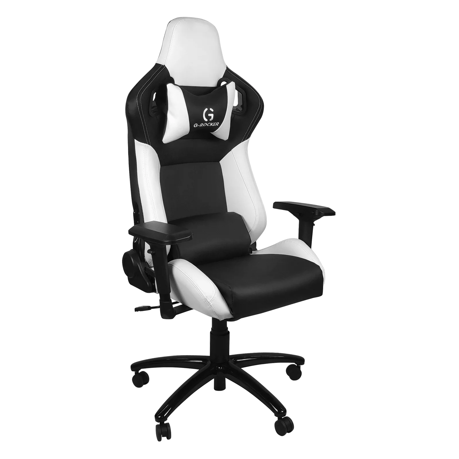 G-ROCKER Racing Style Computer Gaming Chair High Back Ergonomic Office Swivel Chair with Headrest, Lumbar Support, 4D Armrest, Black White