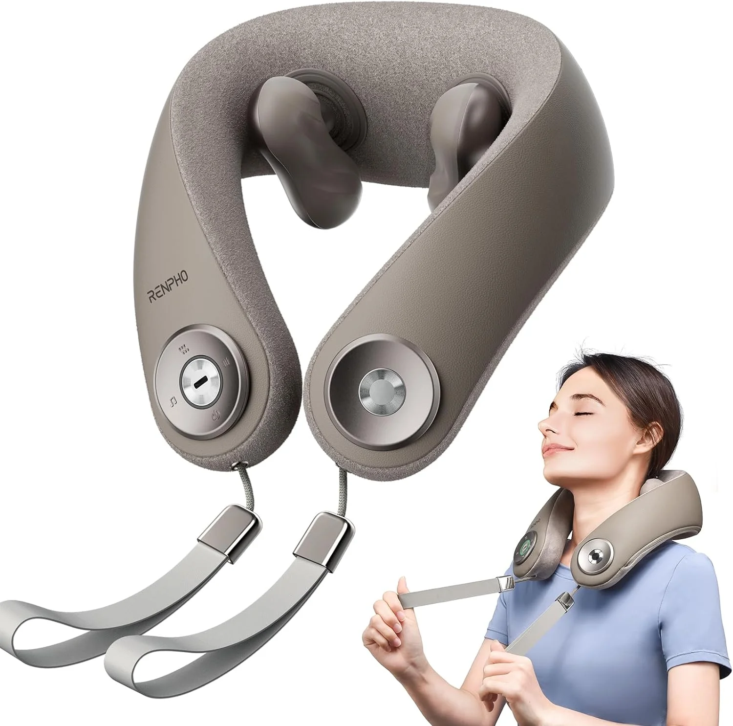 Renpho Shiatsu Cordless Neck and Shoulder Massager with Heat, Rechargeable & Hands-free Design for Mom Dad