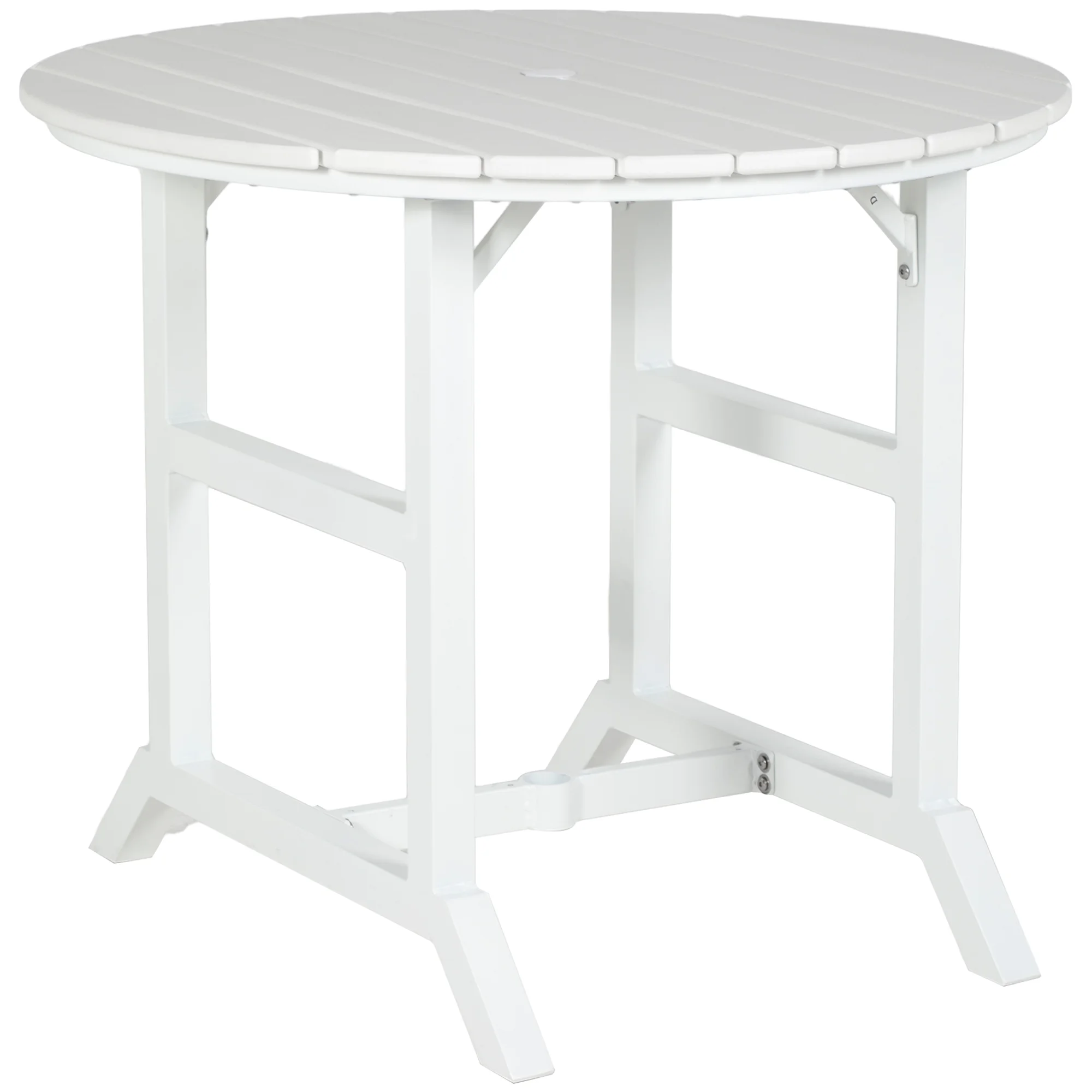 Outsunny Round Patio Table with Umbrella Hole and Aluminum Frame, White