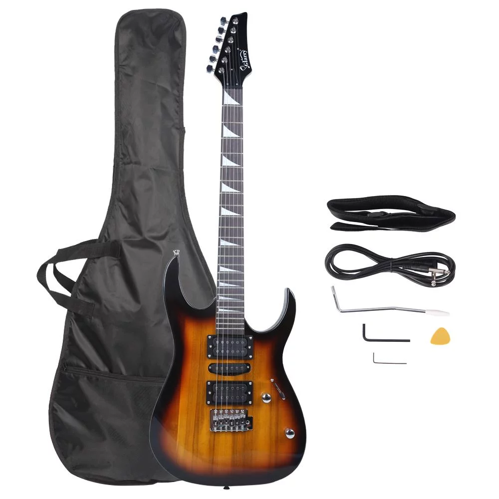 Glarry 170 Electric Guitar with Guitar Bag, Strap, Amp Wire, Wrench Tool Sunset Color