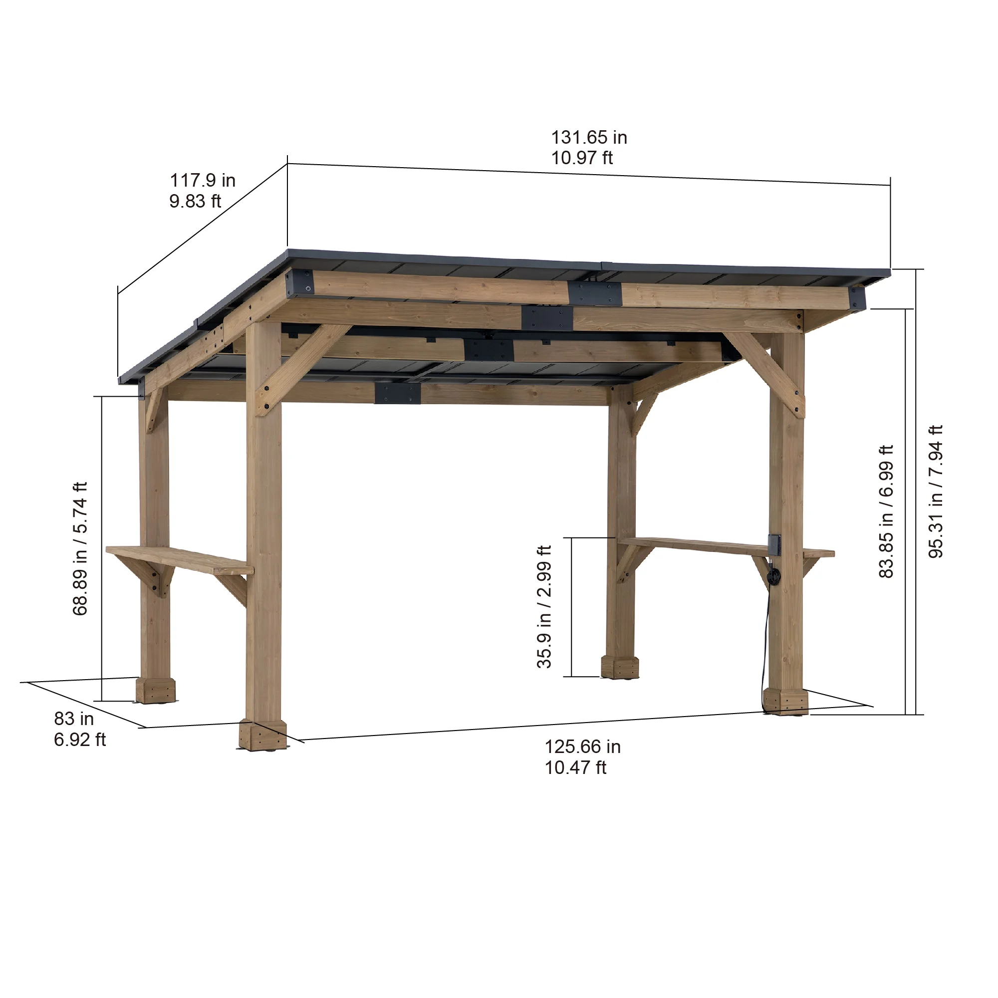 Sunjoy 10’ x 12’ Gazebo Outdoor/Patio with Wooden Frame, Steel Roof, Power Port and Bar Shelves
