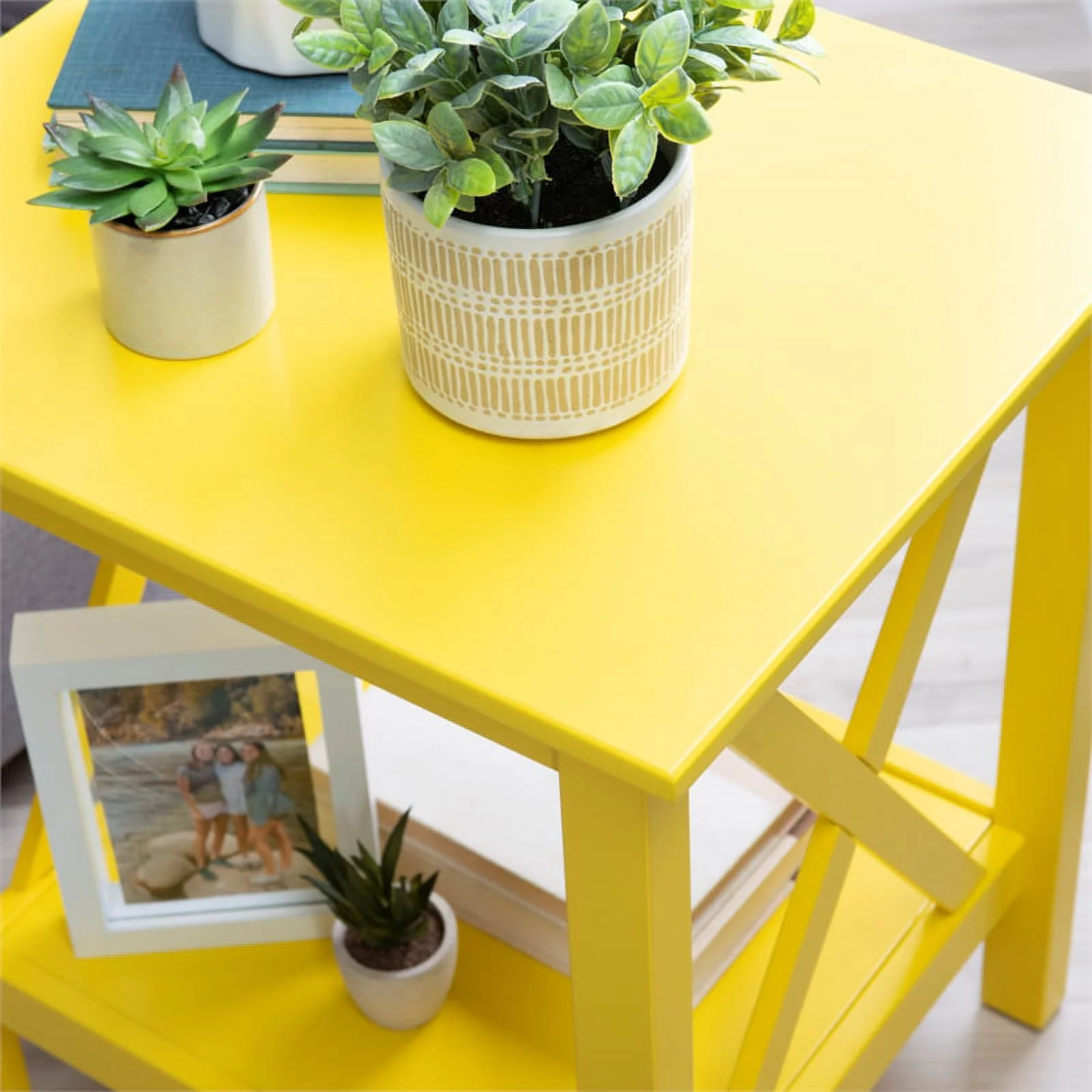 Home Square 2-Piece Furniture Pinewood End Table Set in Yellow
